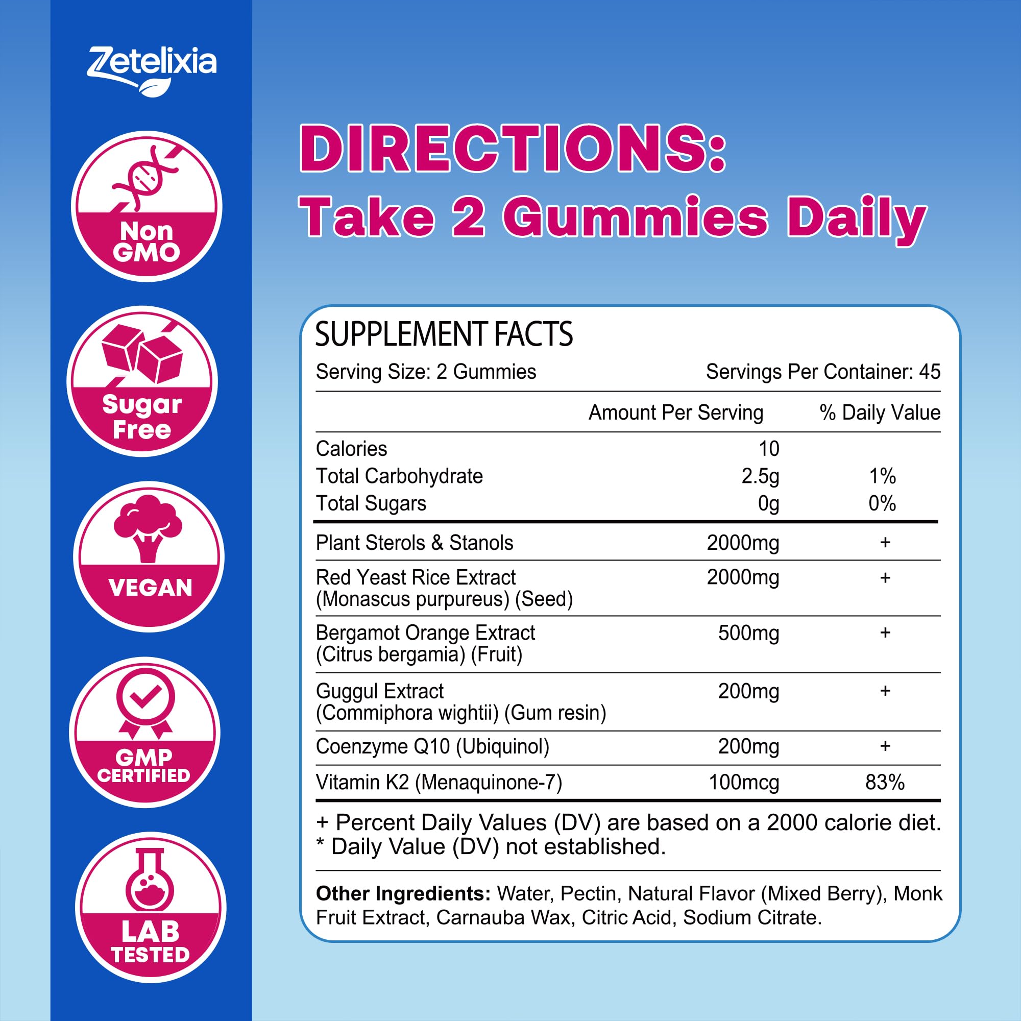 Zetelixia Cholesterol Support Gummies nutritional information