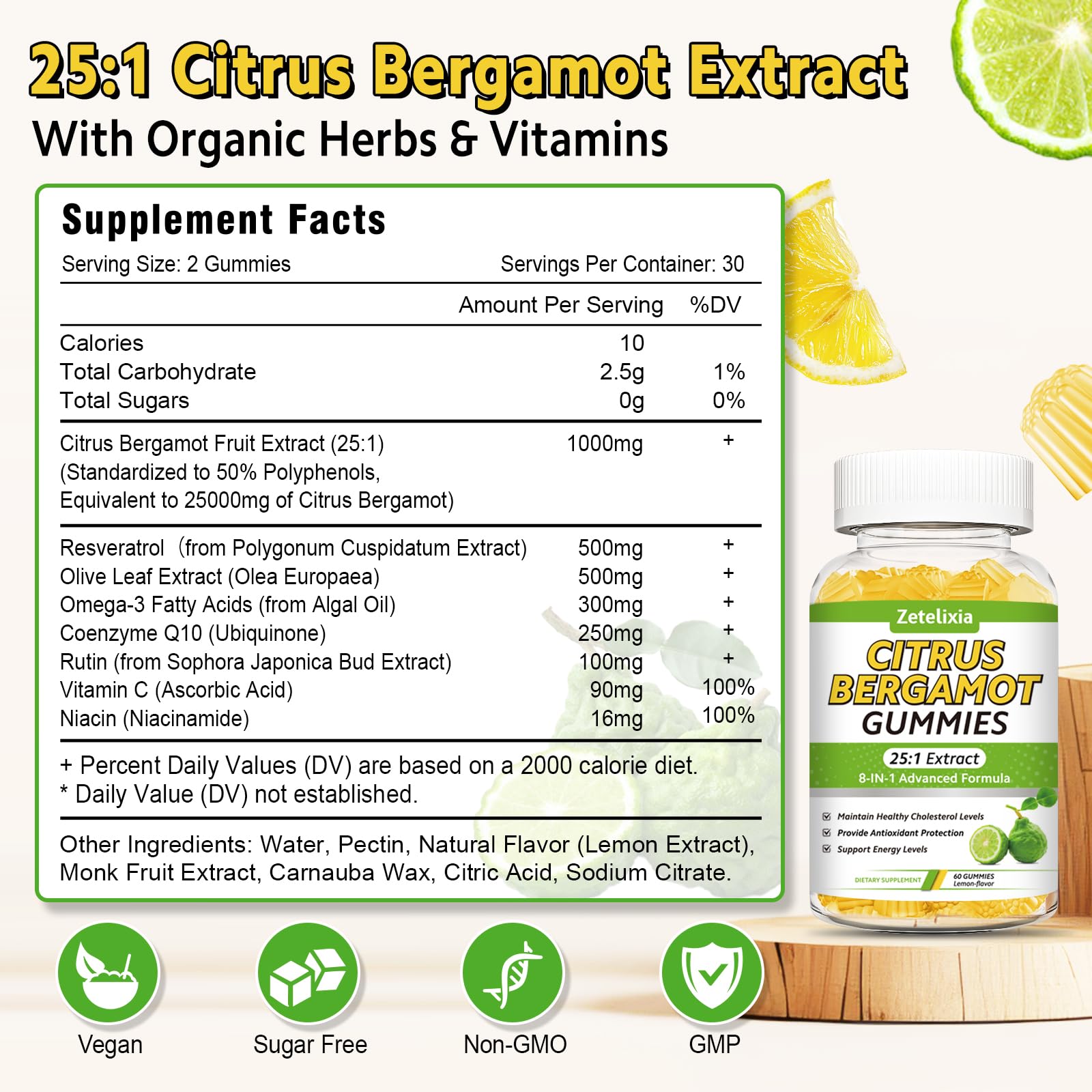 Zetelixia Citrus Bergamot 8-IN-1 Advanced Formula with a glass of water