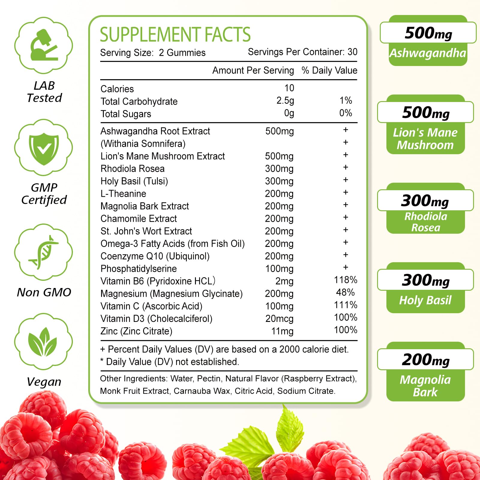 Zetelixia Cortisol Gummies back view with nutritional info