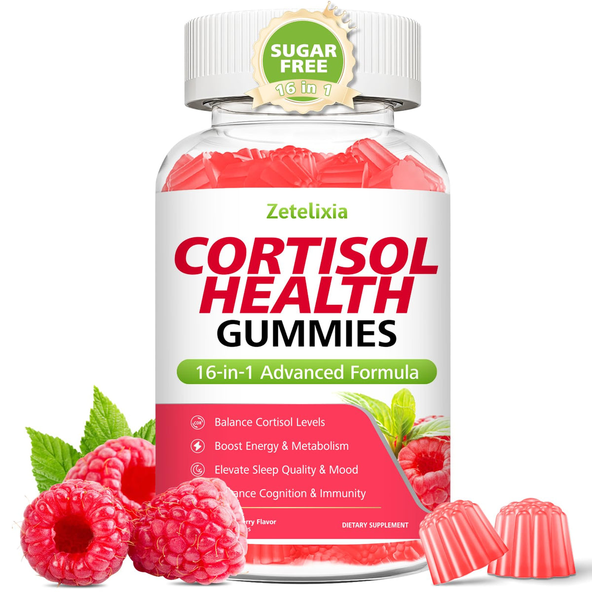 Zetelixia Cortisol Gummies front view with packaging