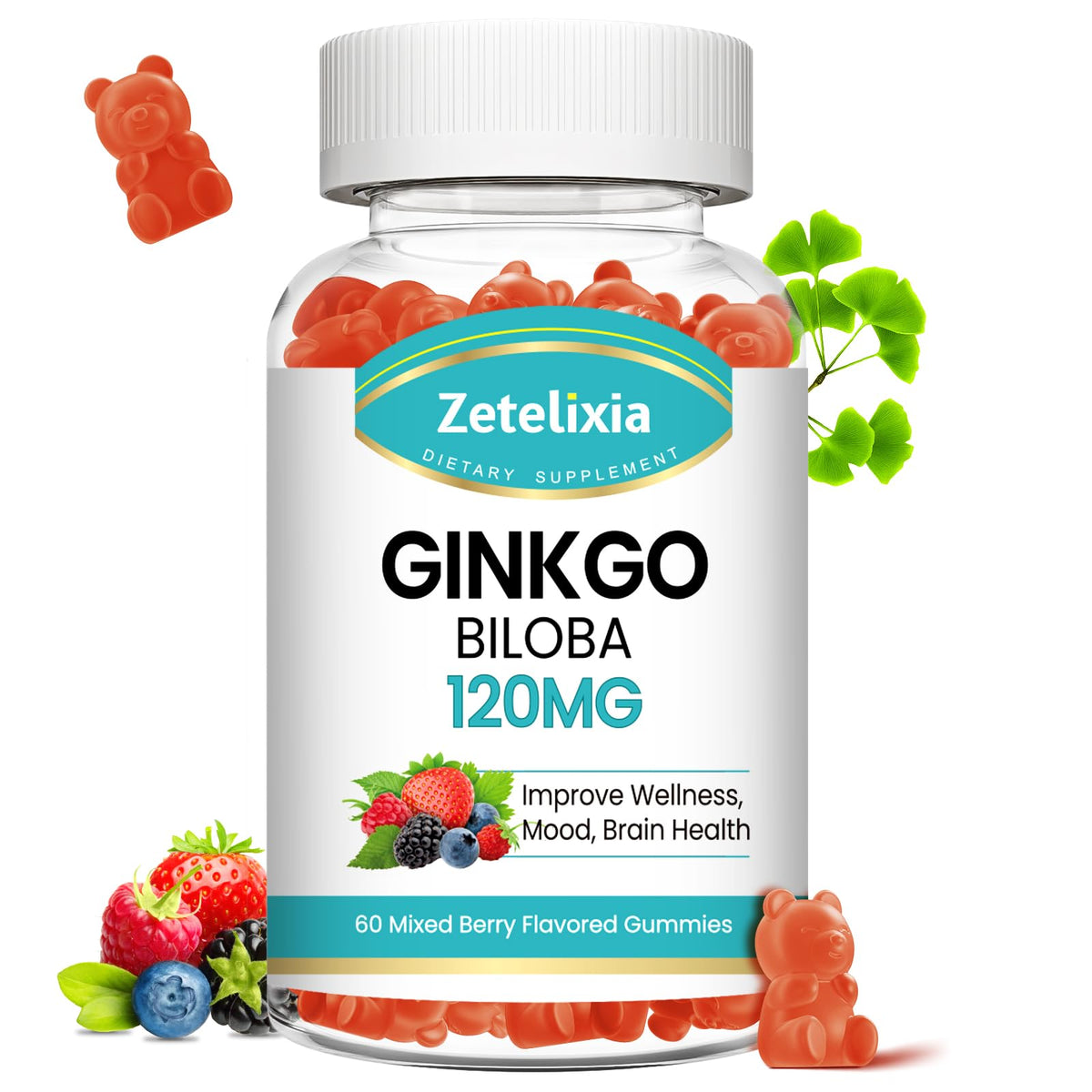 Zetelixia Ginkgo Biloba Gummies 60 Count front view