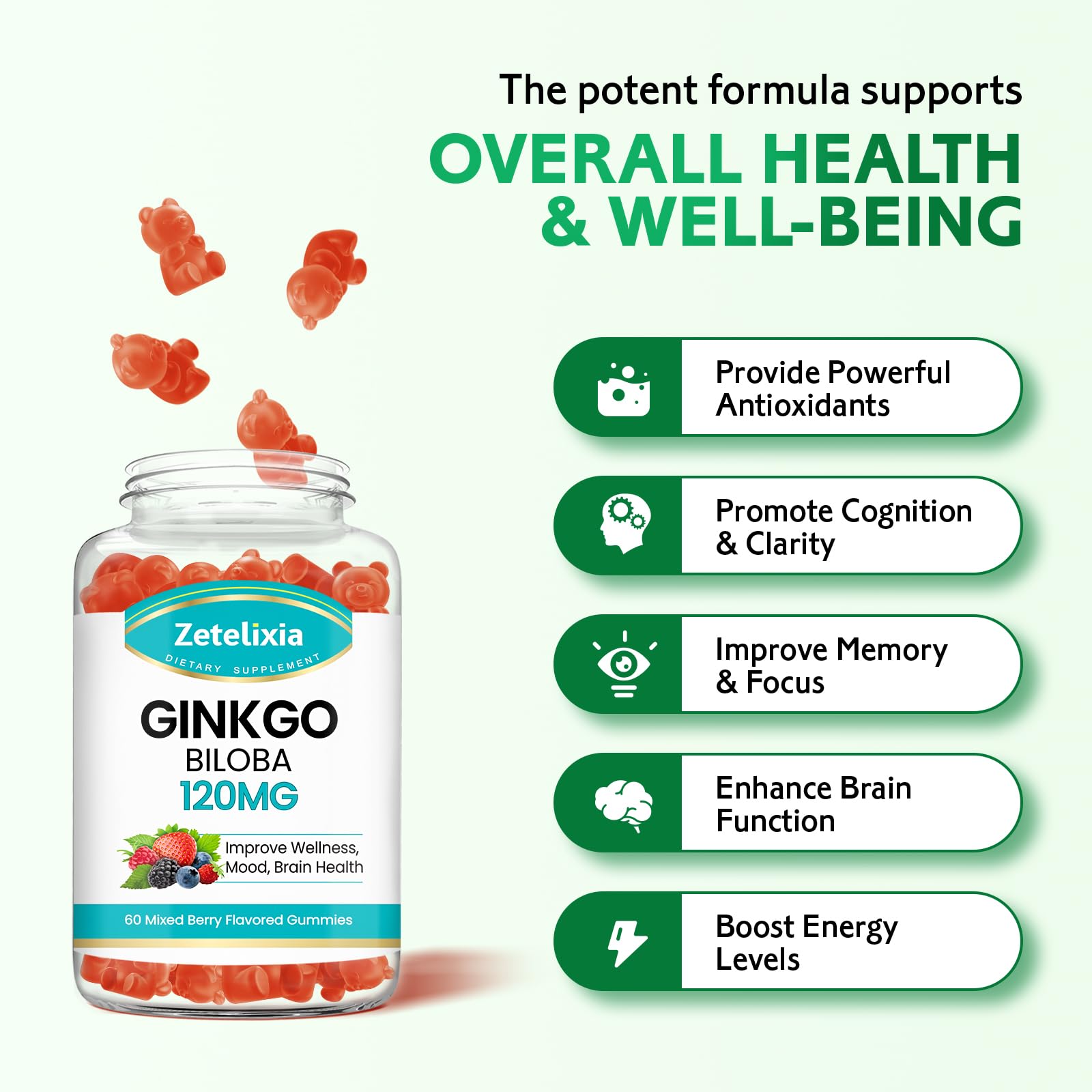 Zetelixia Ginkgo Biloba Gummies mixed berry flavour close-up