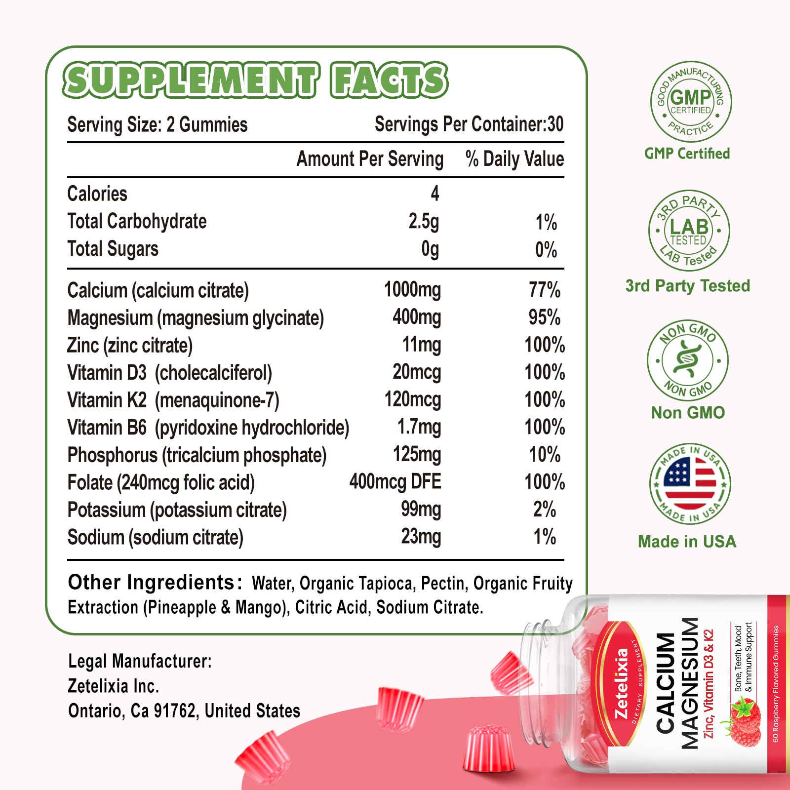 Zetelixia gummies packaging with raspberry flavour