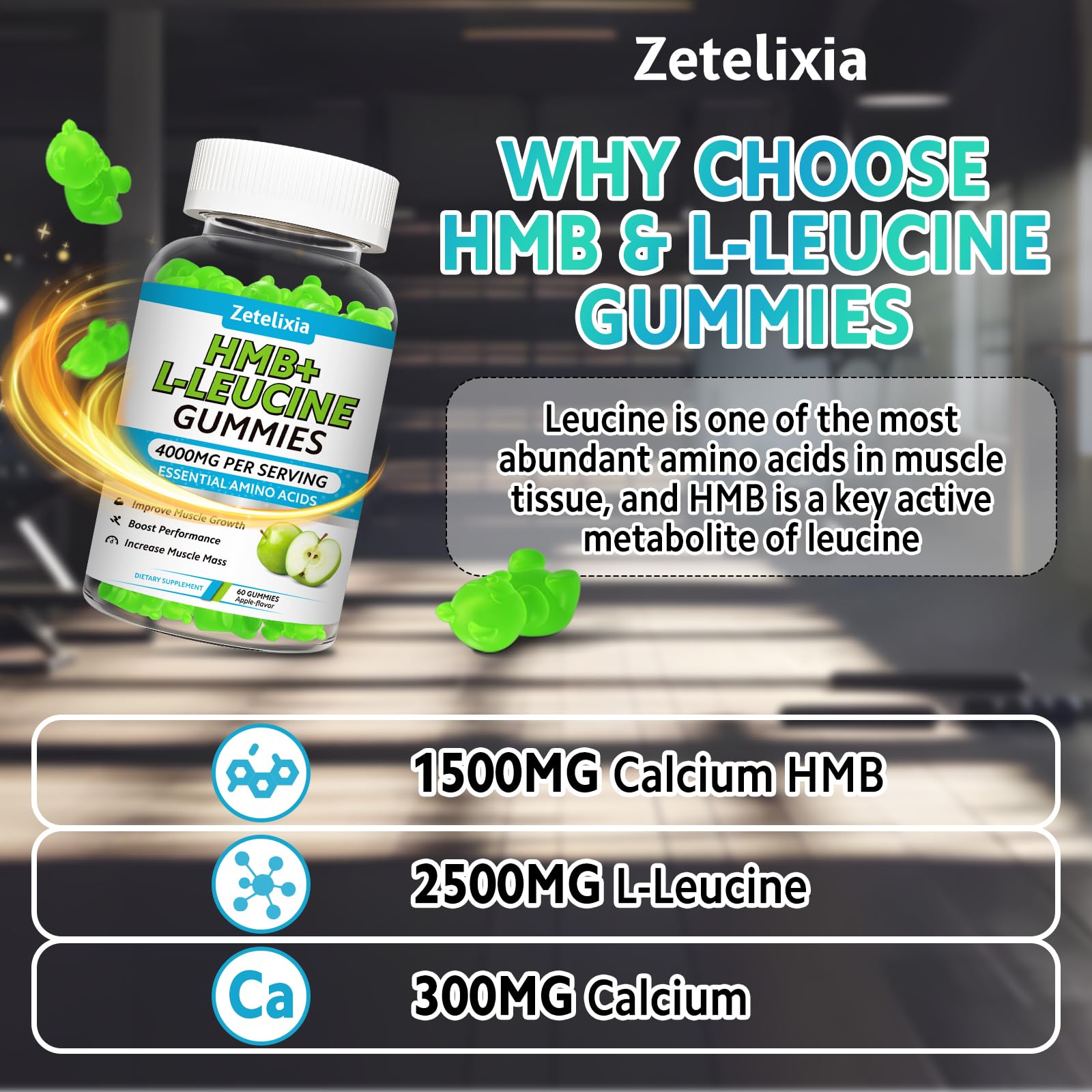 Zetelixia HMB and Leucine Gummies nutritional information