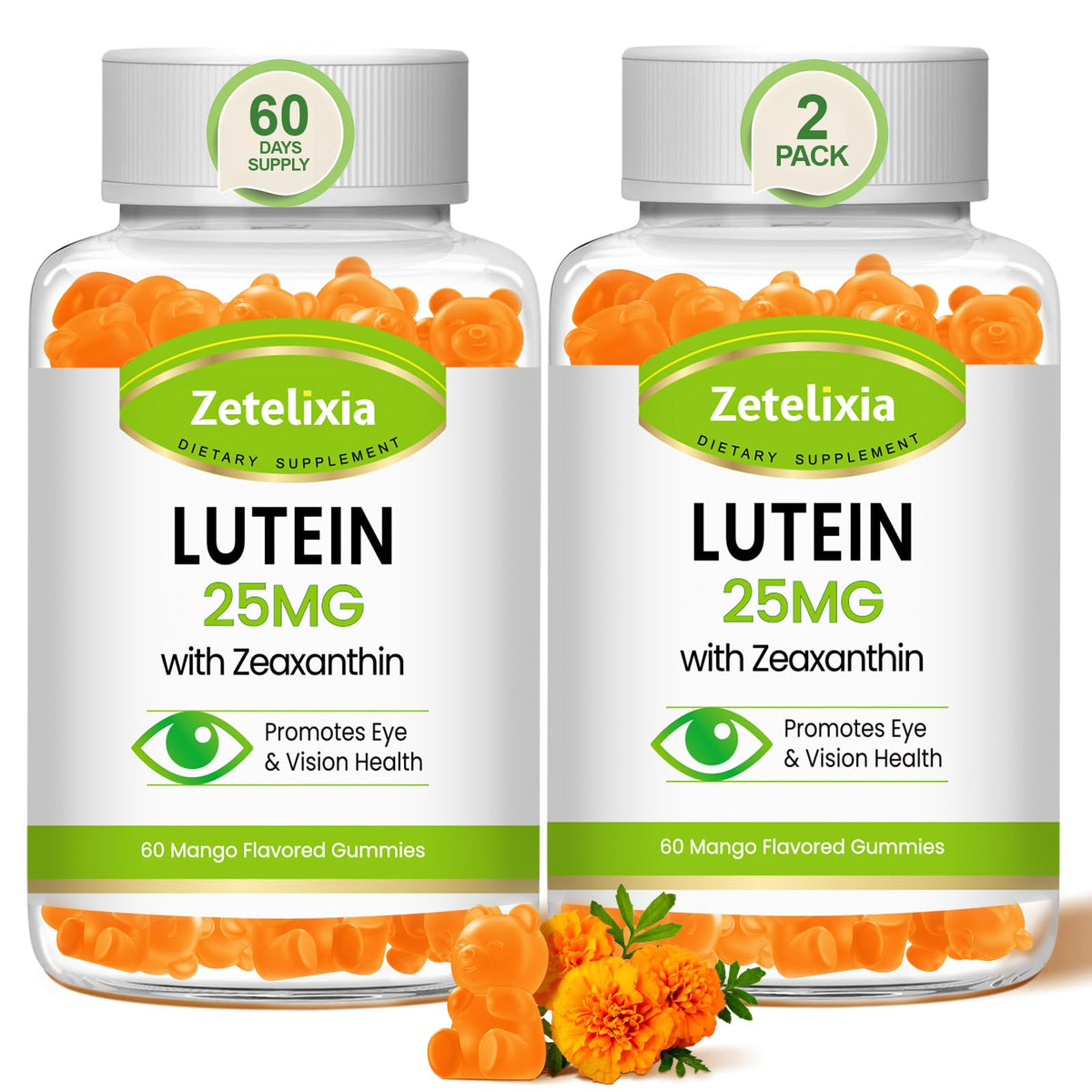 Zetelixia Lutein Gummies front view with mango flavour