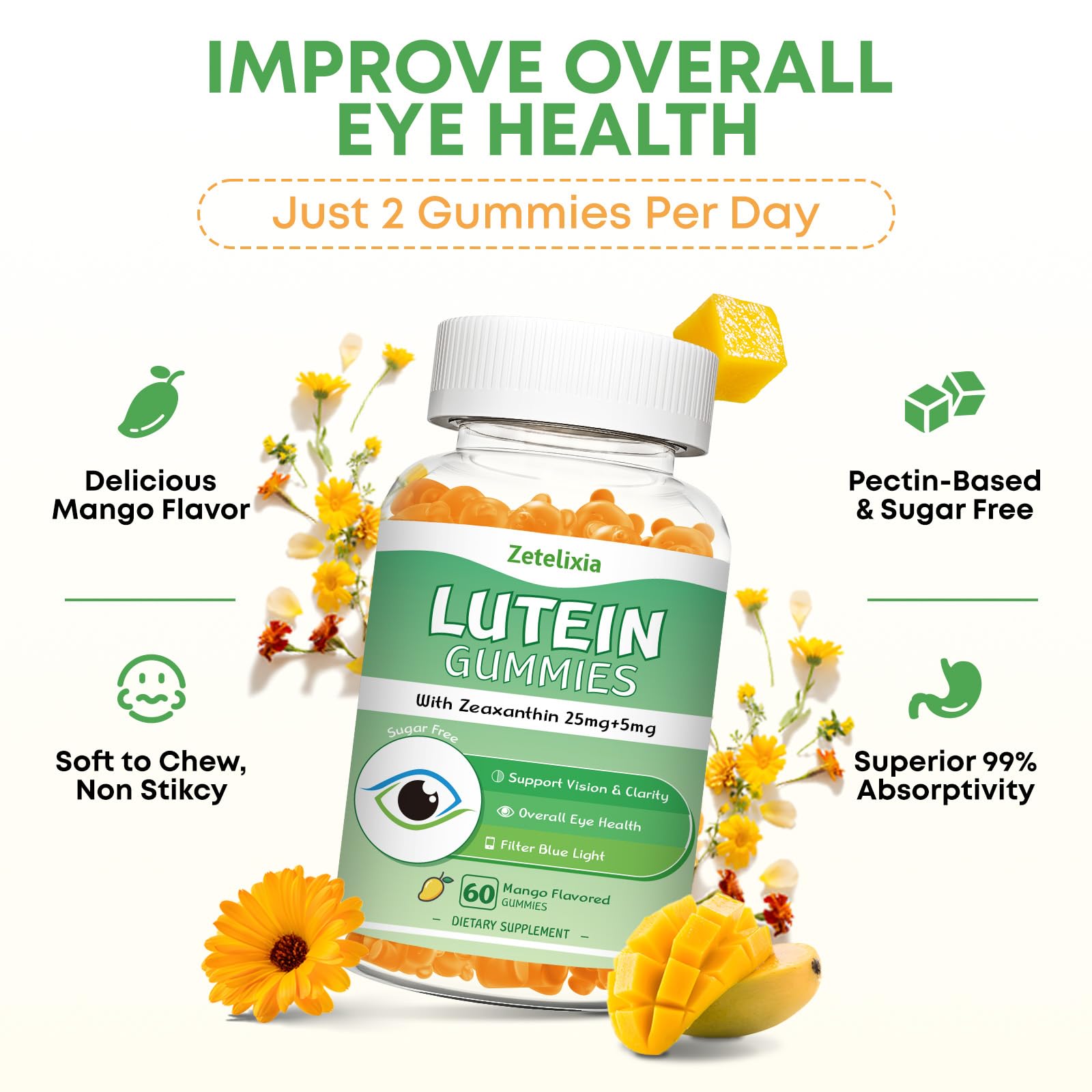Zetelixia Lutein Gummies showing individual gummy pieces