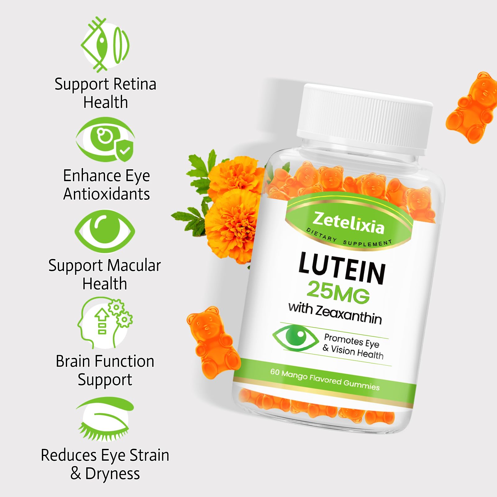Zetelixia Lutein Gummies showing serving size