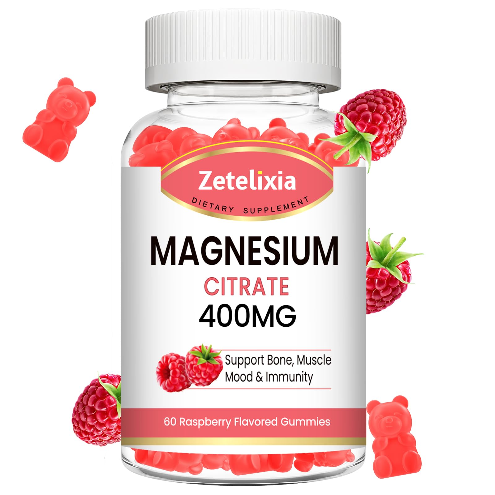 Zetelixia Magnesium Citrate Gummies raspberry flavour front view