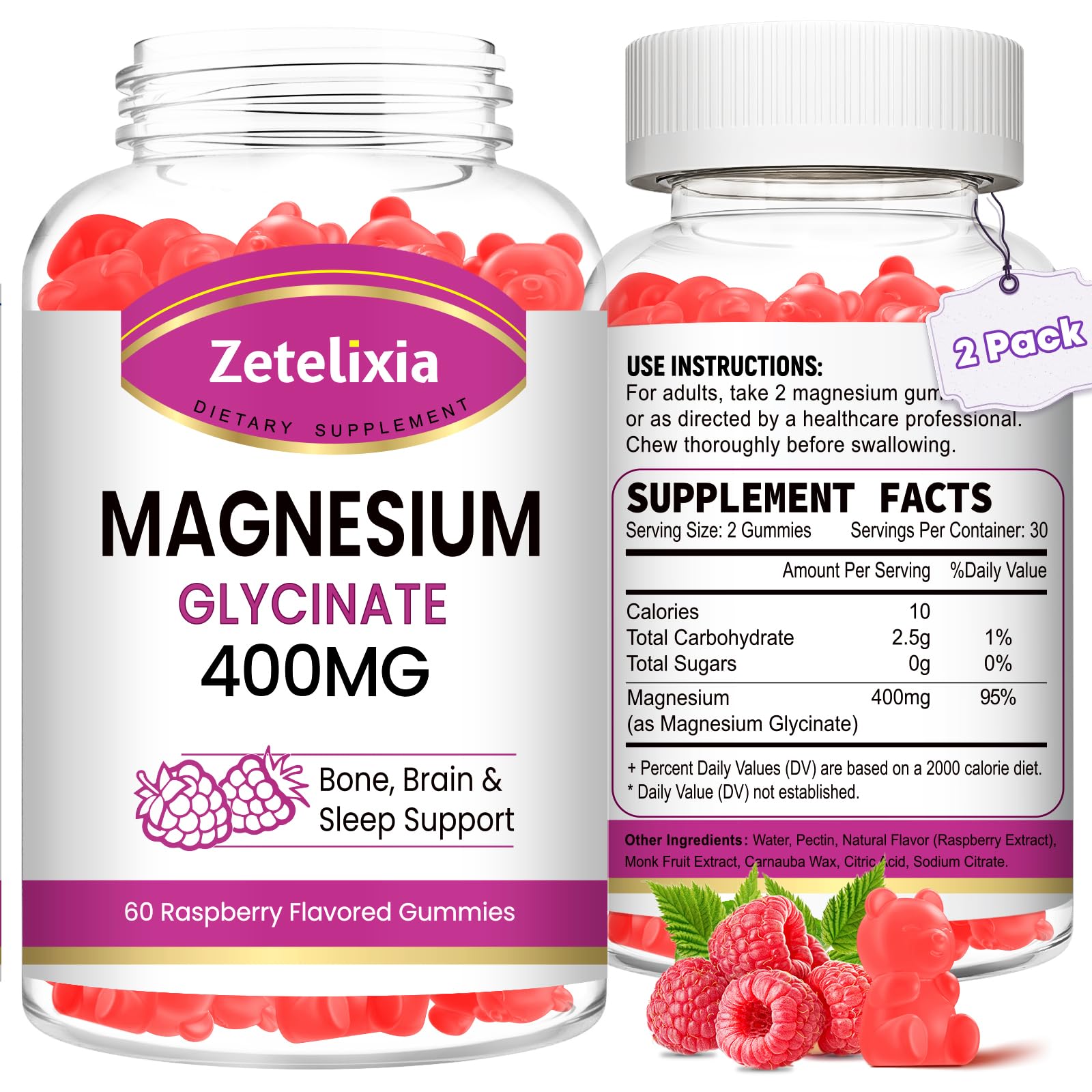 Zetelixia Magnesium Glycinate Gummies bottle front view