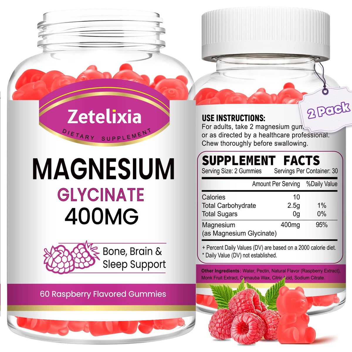 Zetelixia Magnesium Glycinate Gummies bottle front view