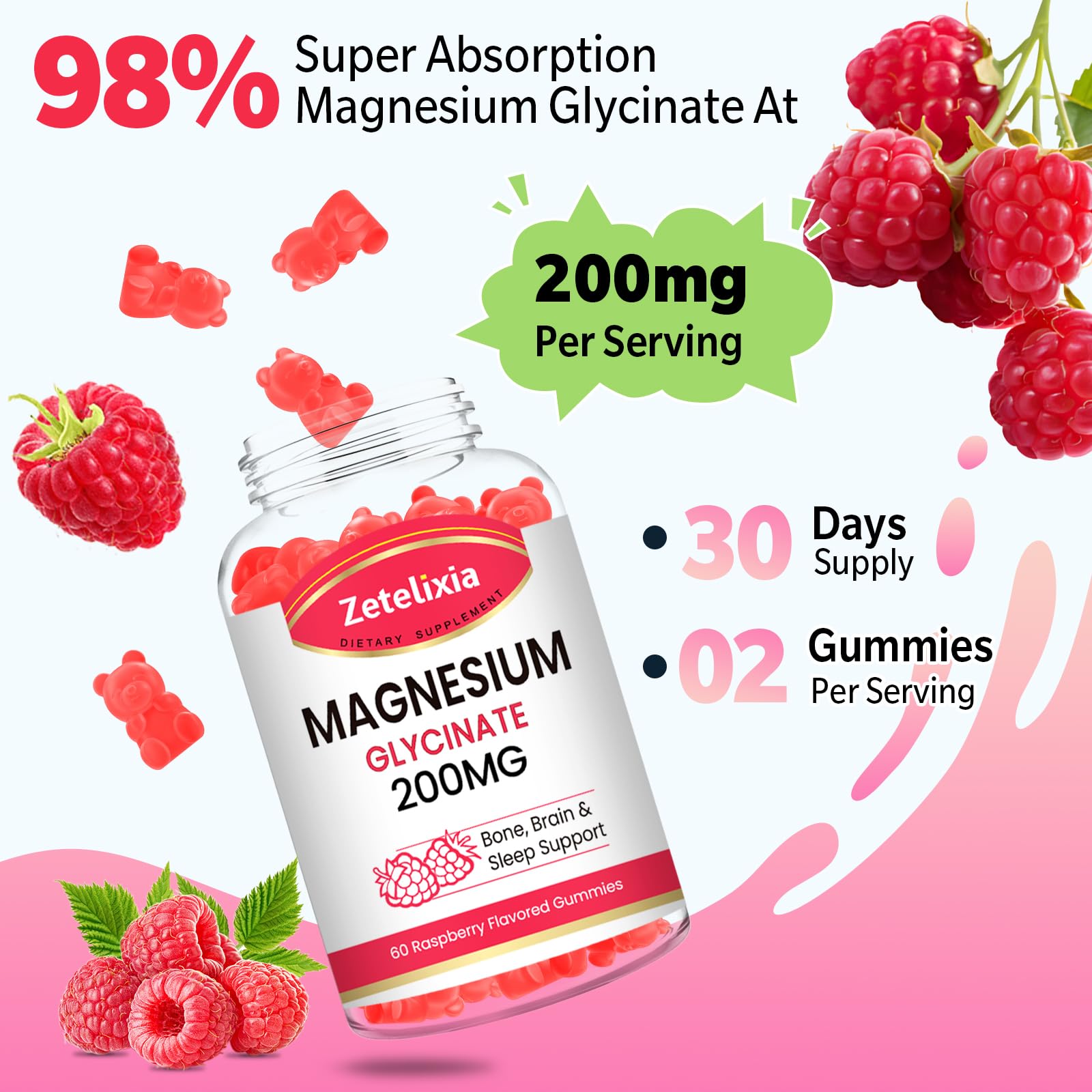 Zetelixia Magnesium Glycinate Gummies bottle side view