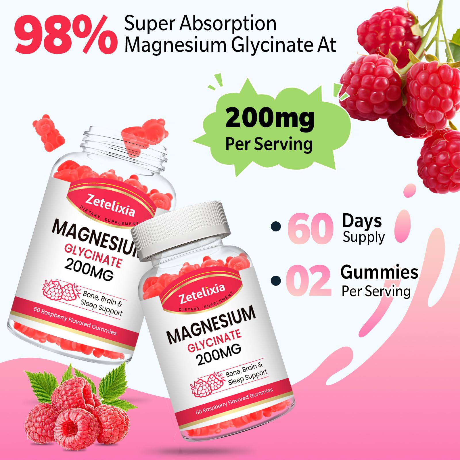 Zetelixia Magnesium Glycinate Gummies serving size of two gummies