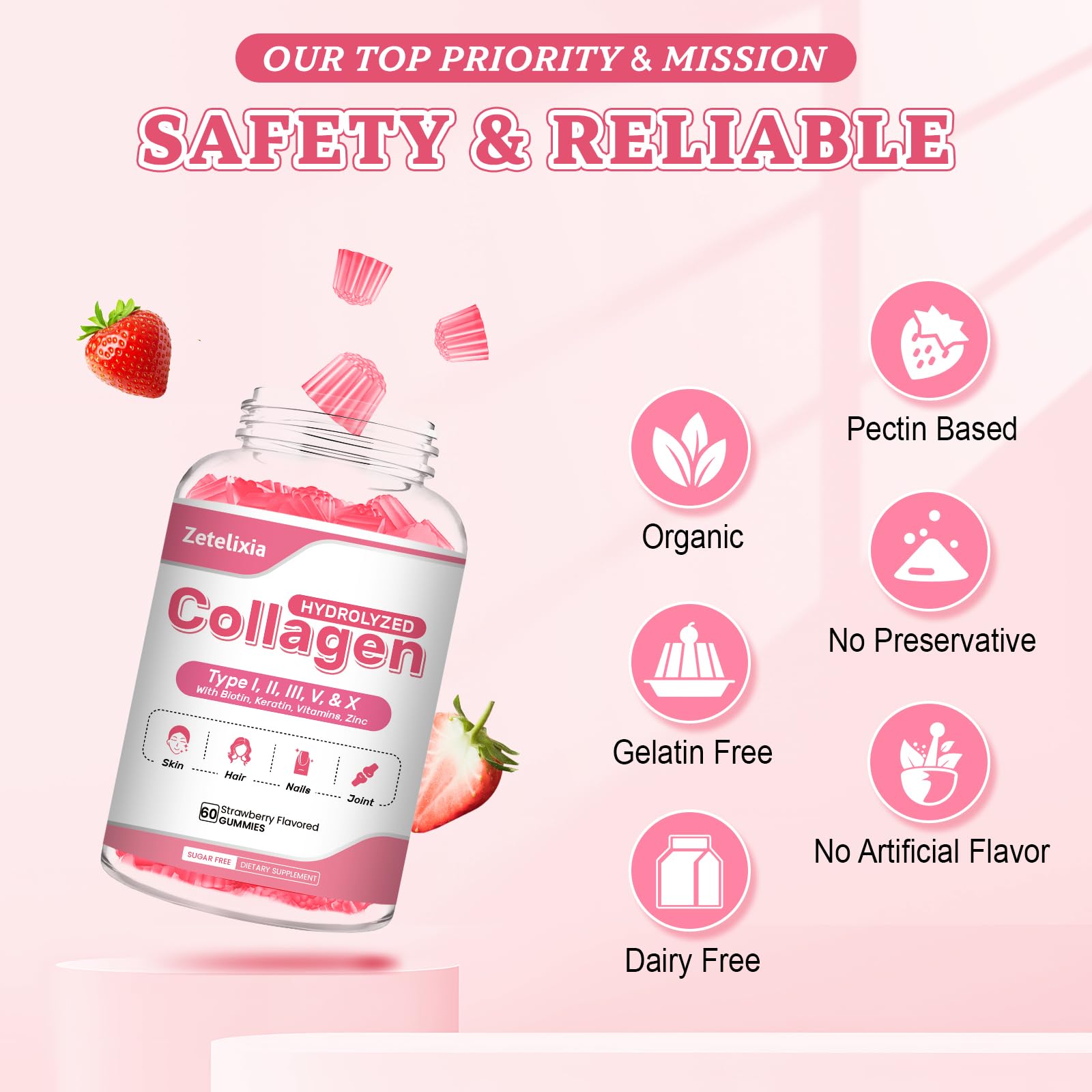 Zetelixia Multi Collagen Gummies side view of the bottle