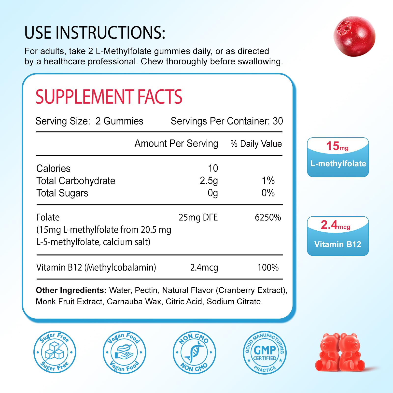 Zetelixia Multivitamin Gummies cranberry flavour close-up