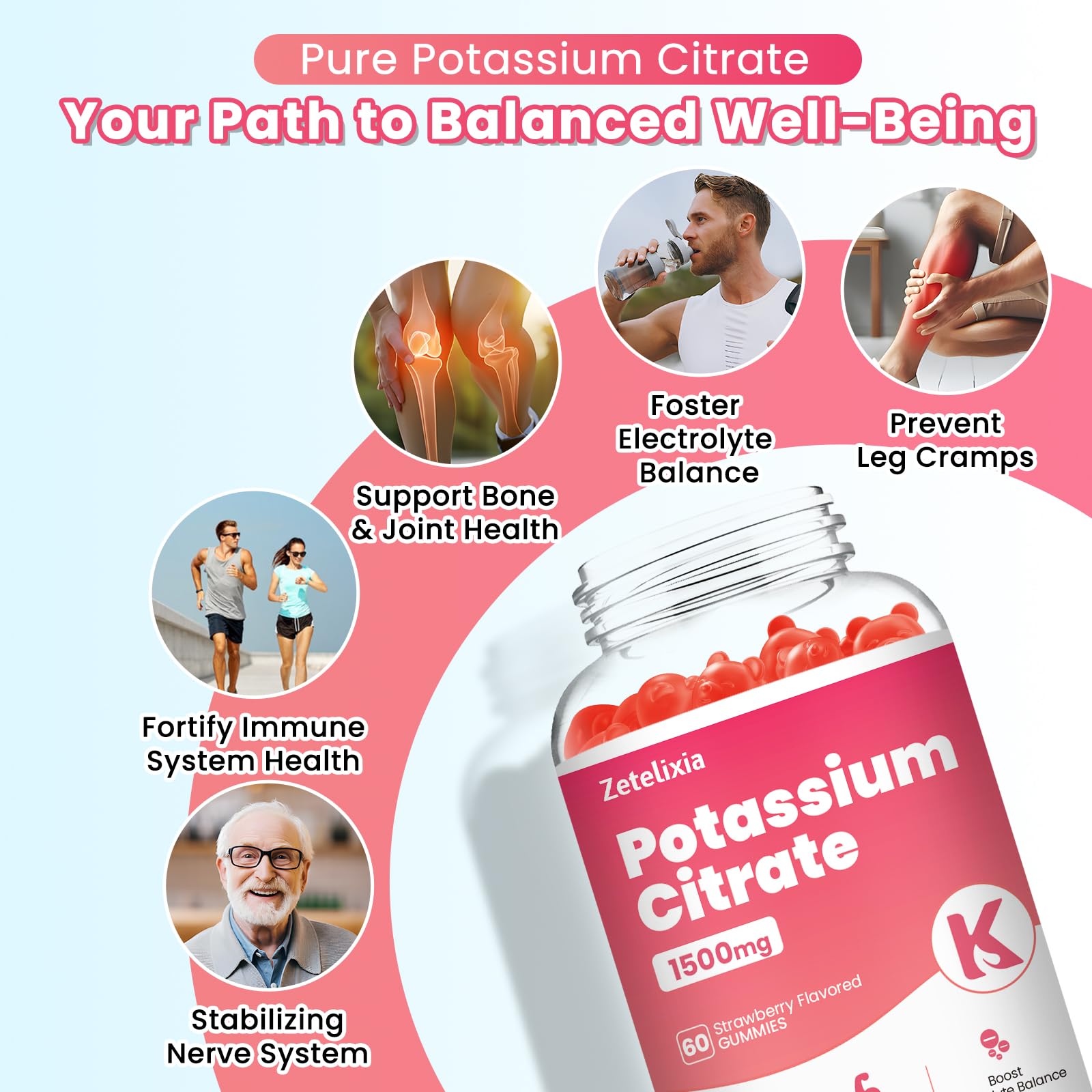 Zetelixia Potassium Citrate Gummies back view with nutritional information