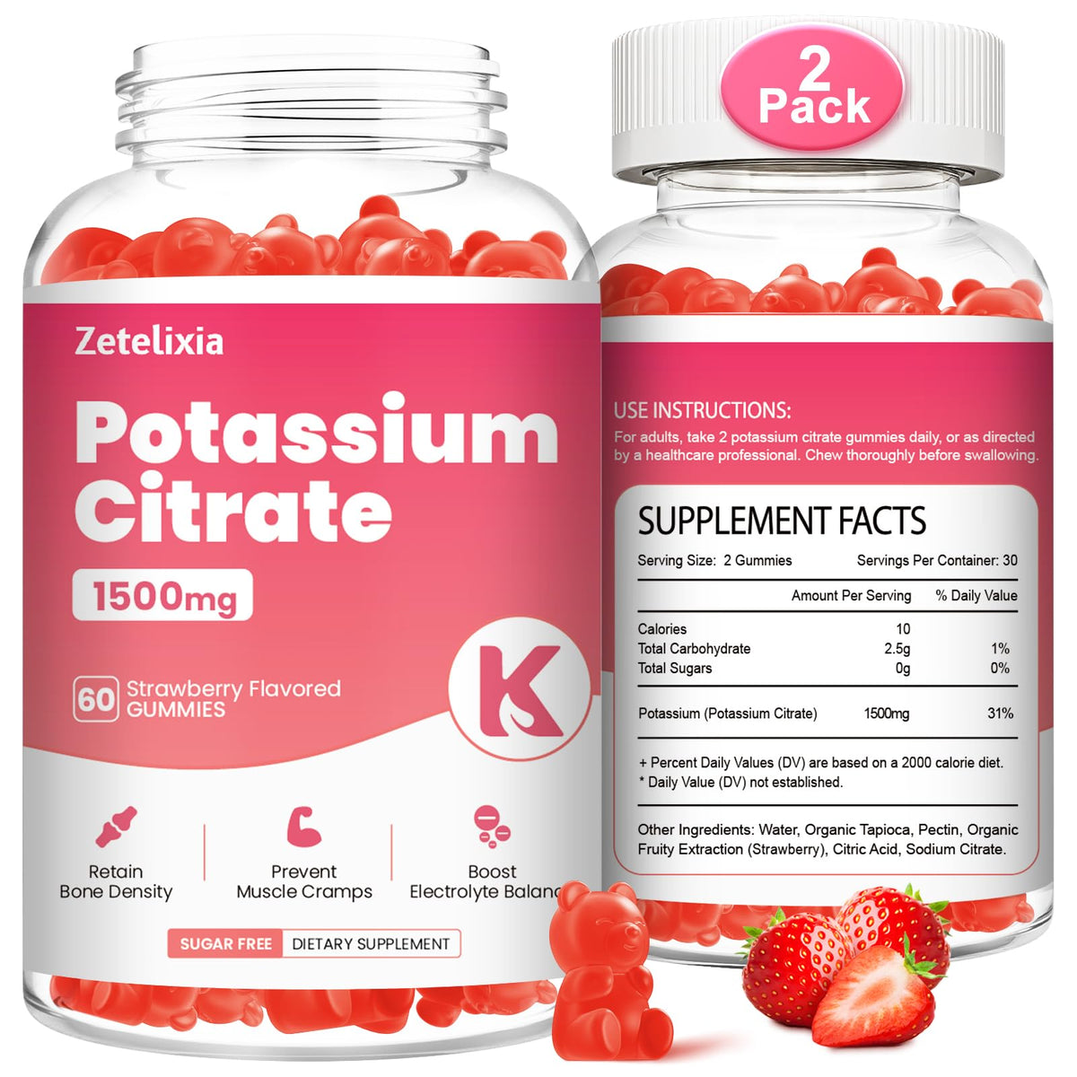 Zetelixia Potassium Citrate Gummies front view with packaging