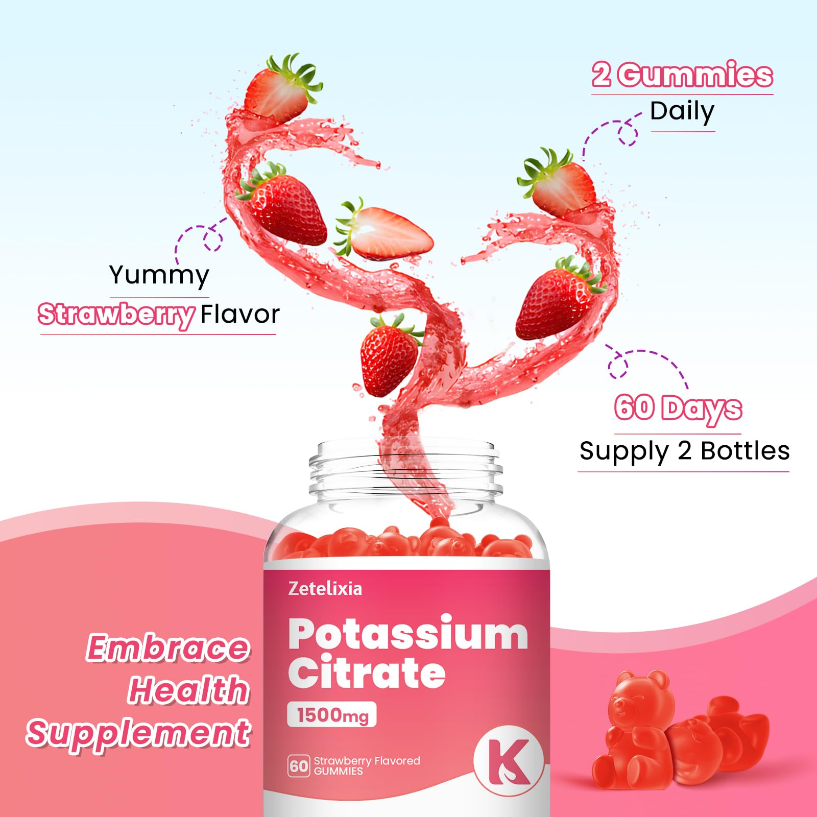 Zetelixia Potassium Citrate Gummies strawberry flavour gummies