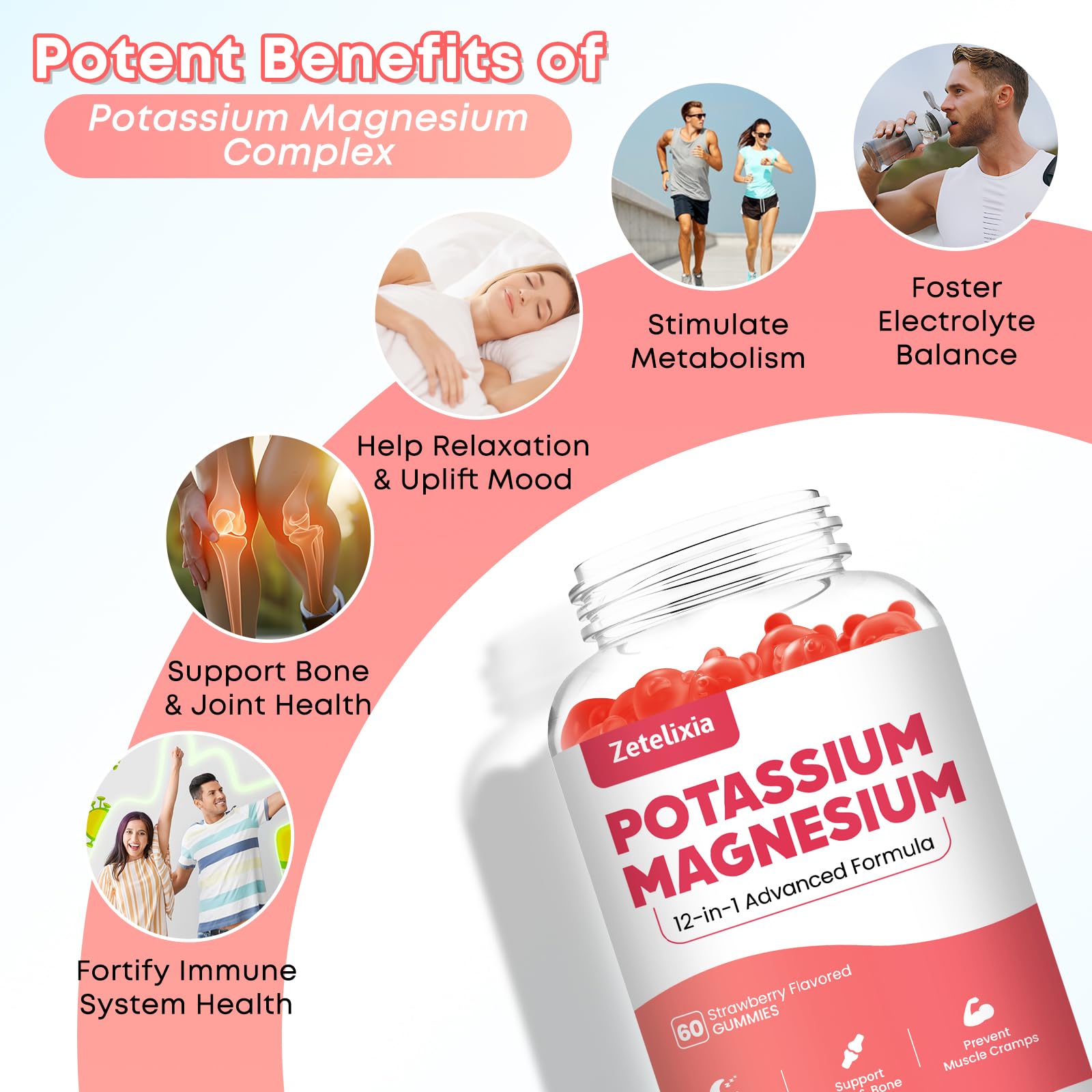 Zetelixia Potassium Magnesium Gummies in a bowl, highlighting the gummies