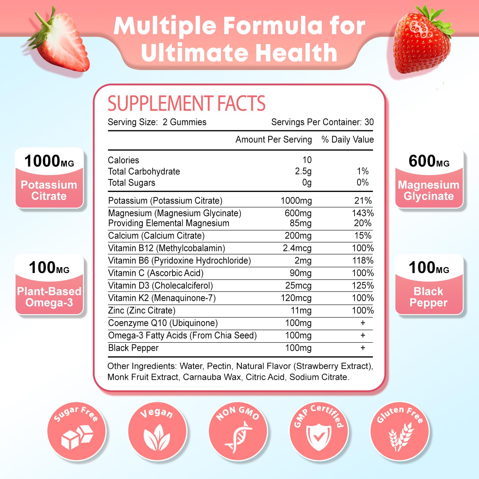 Zetelixia Potassium Magnesium Gummies packaging with nutrition facts