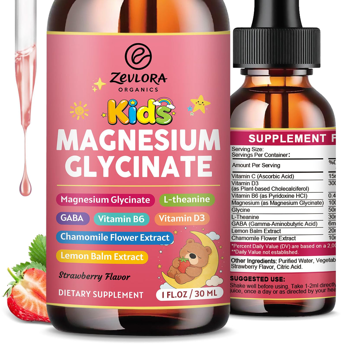 ZEVLORA ORGANICS Magnesium Glycinate Liquid Supplement bottle front view