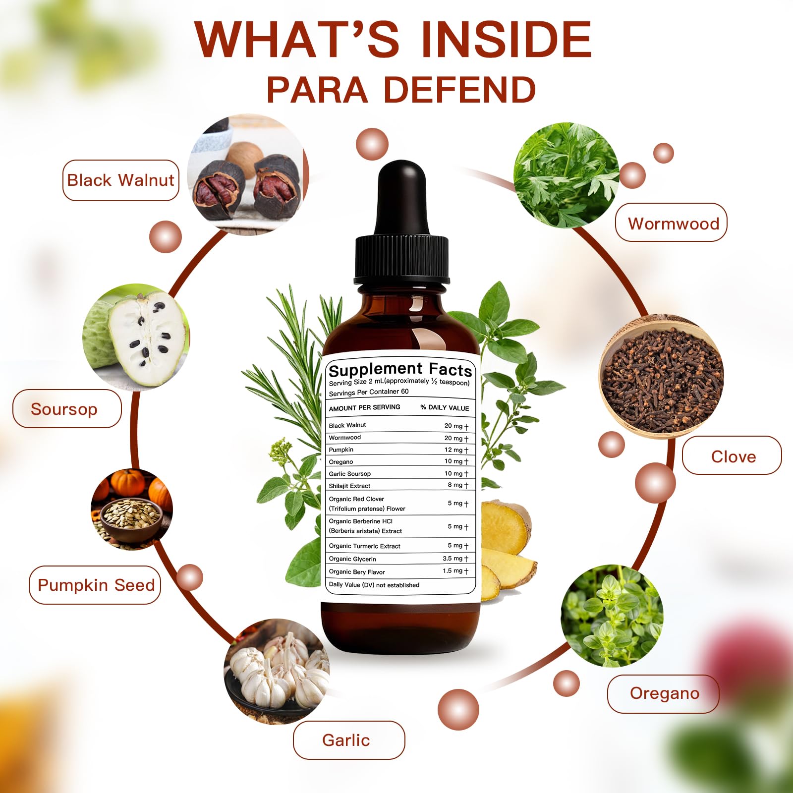 ZEYARUIBO Herbal Supplement Liquid Drops ingredients close-up