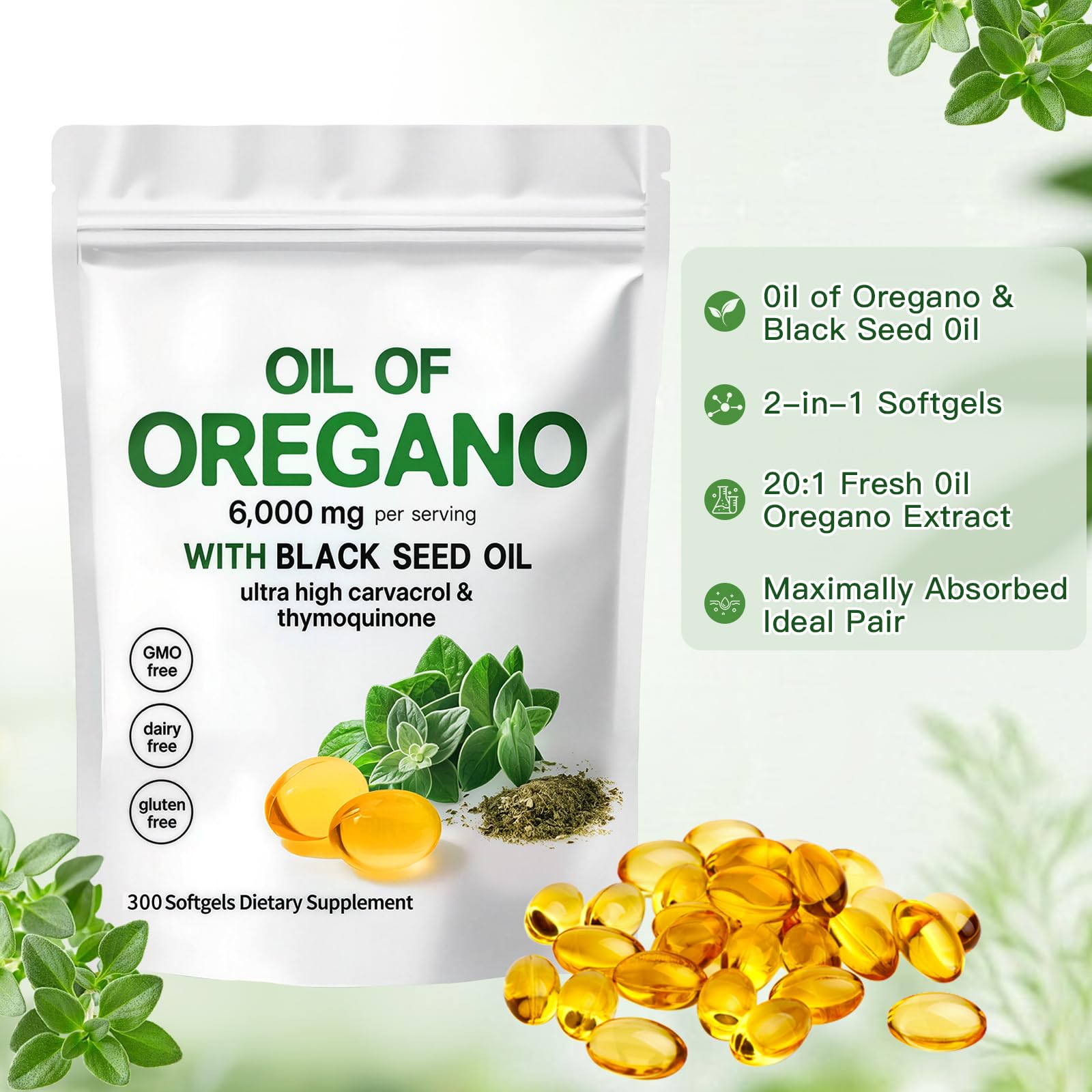 ZEYARUIBO Oil of Oregano softgels on a wooden table