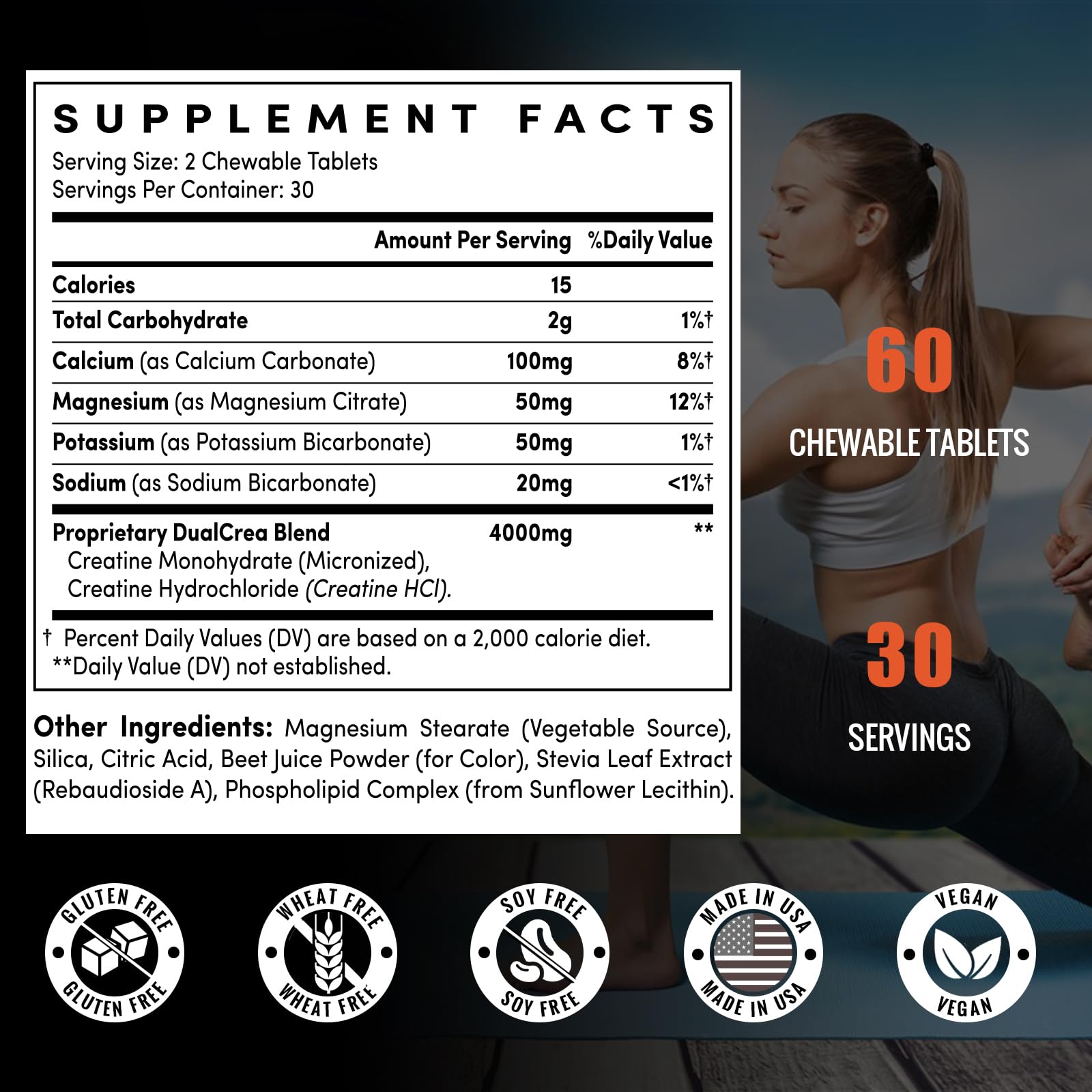 Zeylamum Creatine Chewable Tablets side view showing tablet size