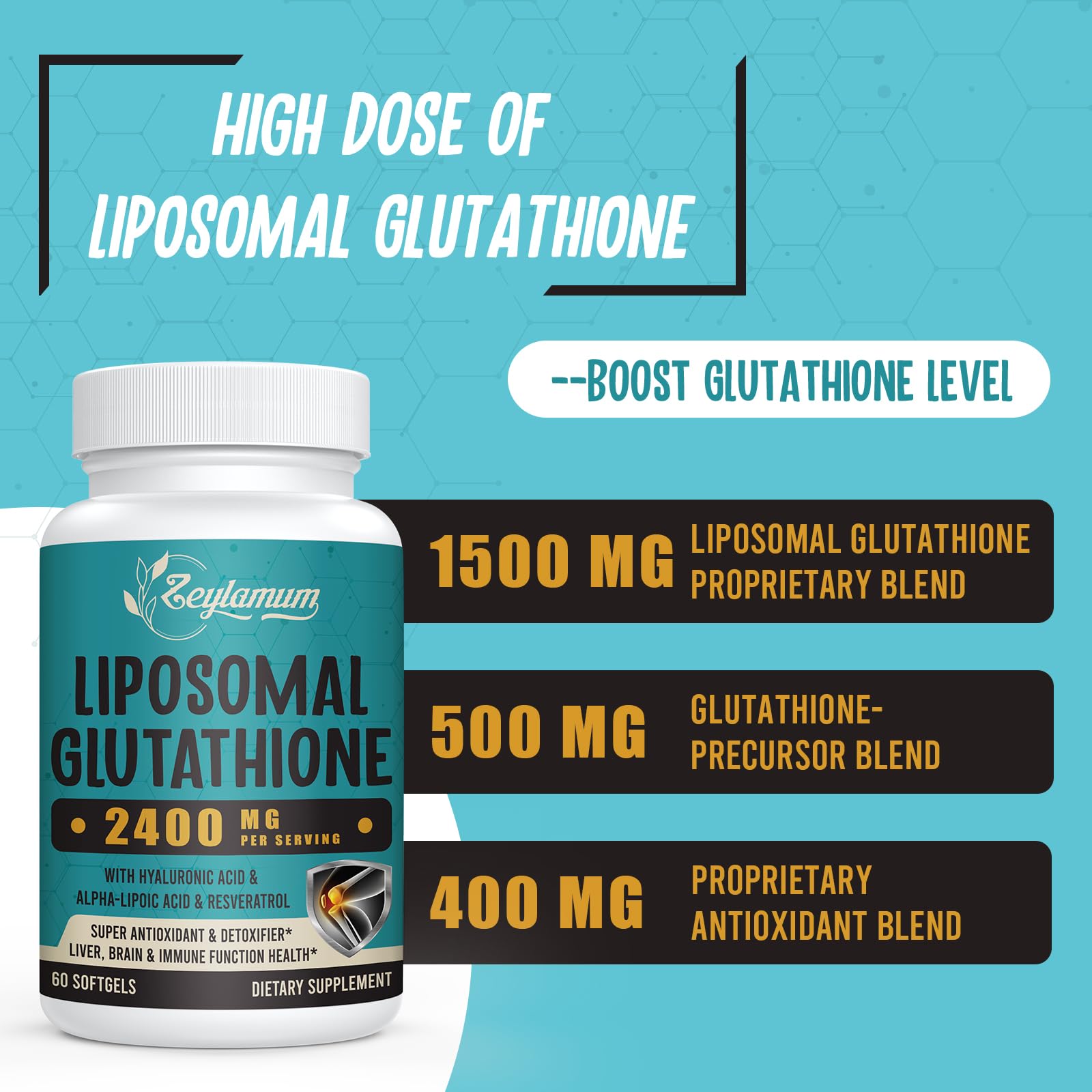 Zeylamum Liposomal Glutathione Supplement softgels in hand