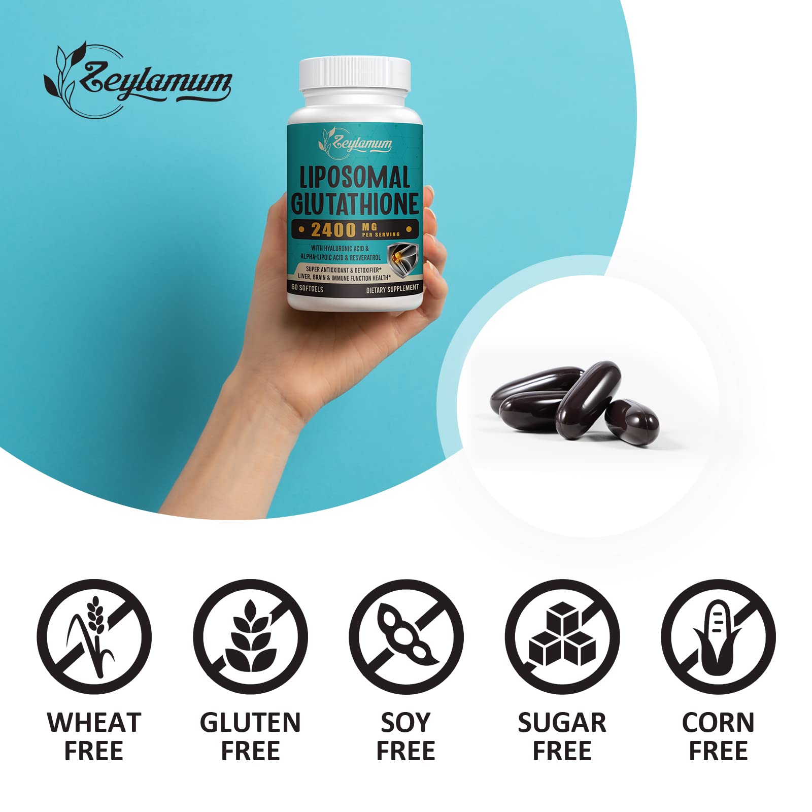Zeylamum Liposomal Glutathione Supplement with hyaluronic acid and resveratrol