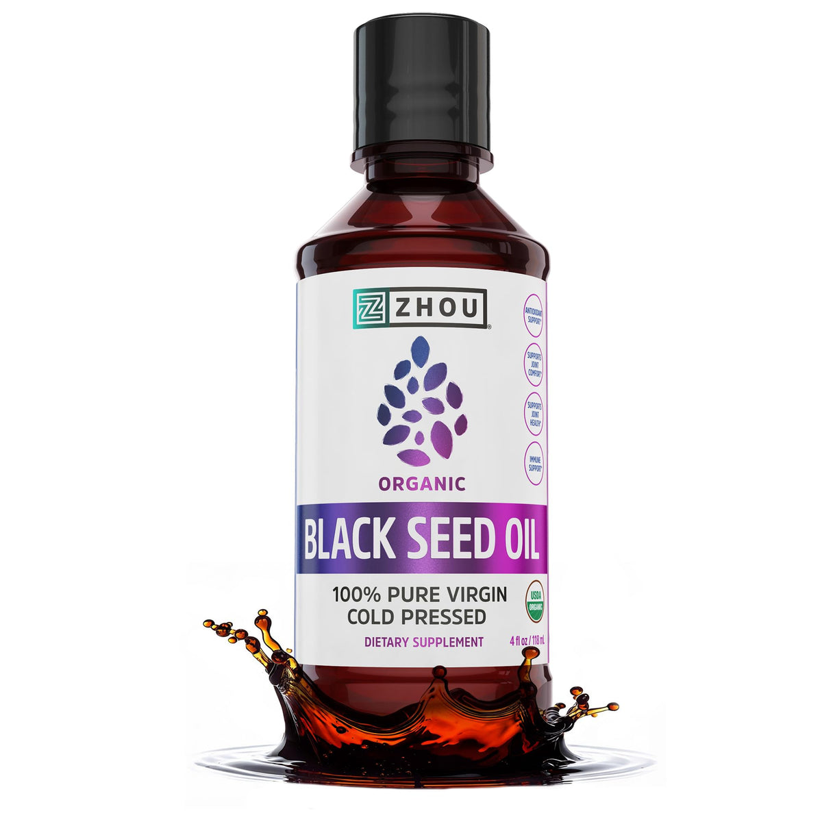 ZHOU Black Seed Oil 100% Pure Organic front view
