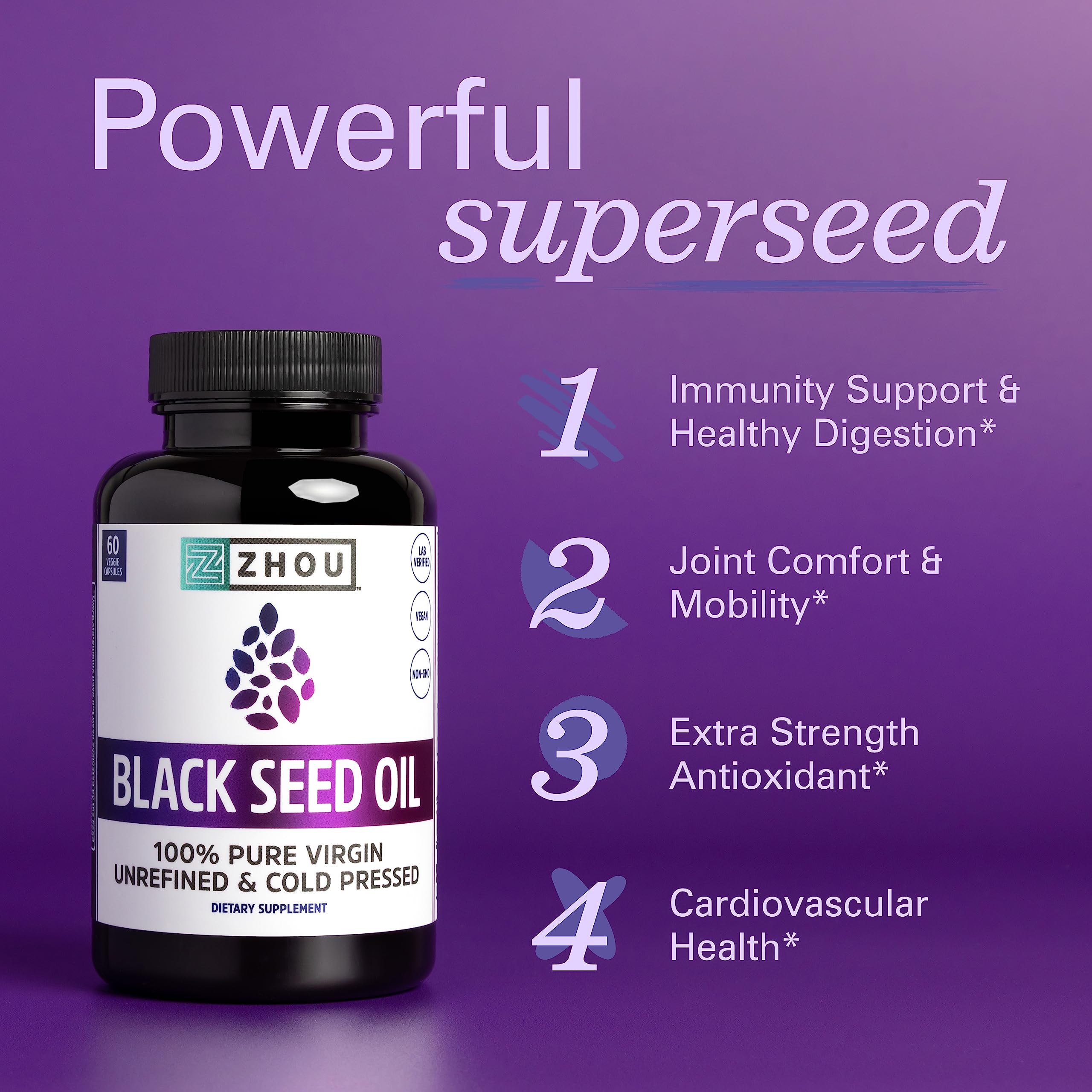 ZHOU Black Seed Oil Capsules 100% Pure bottle with label