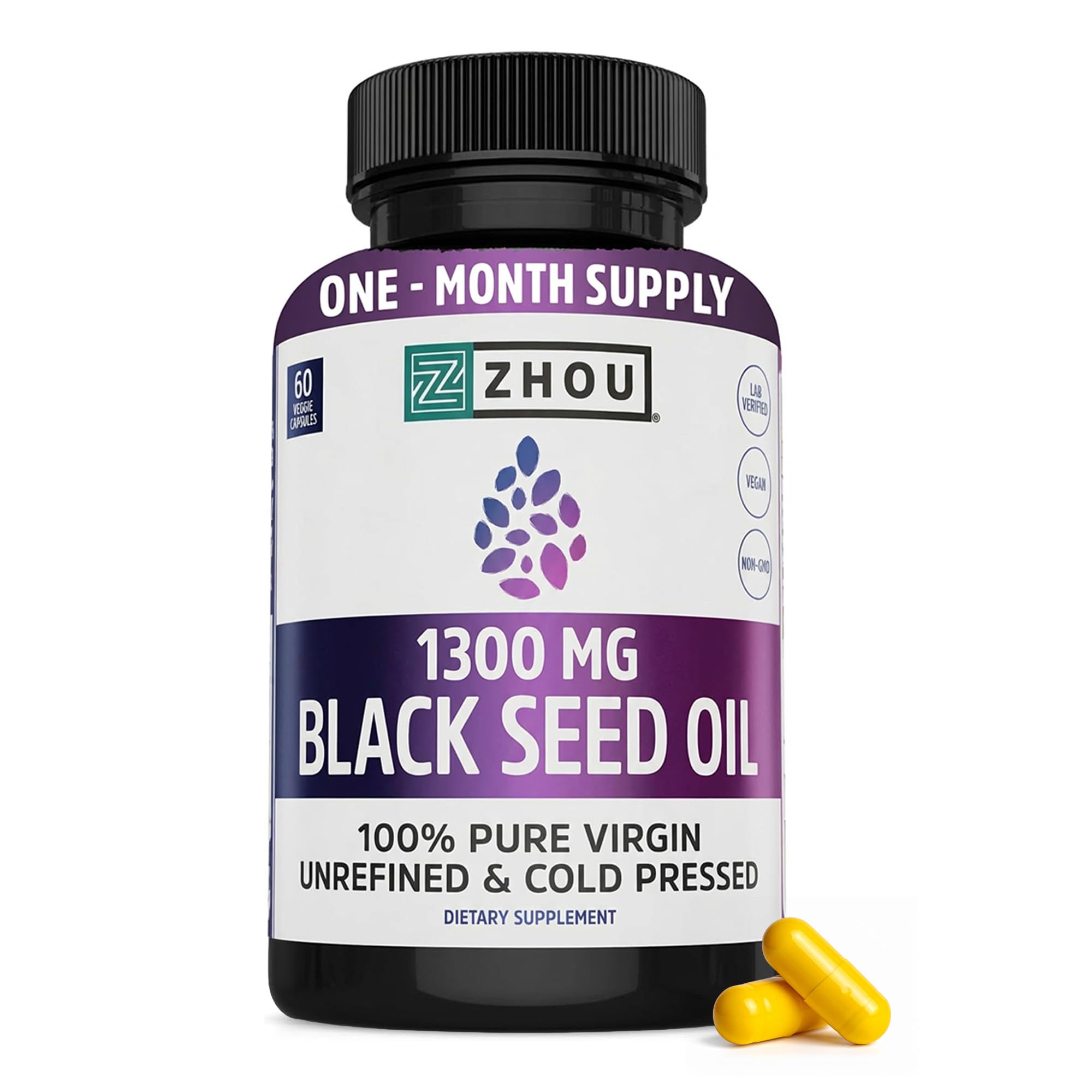 ZHOU Black Seed Oil Capsules 100% Pure front view