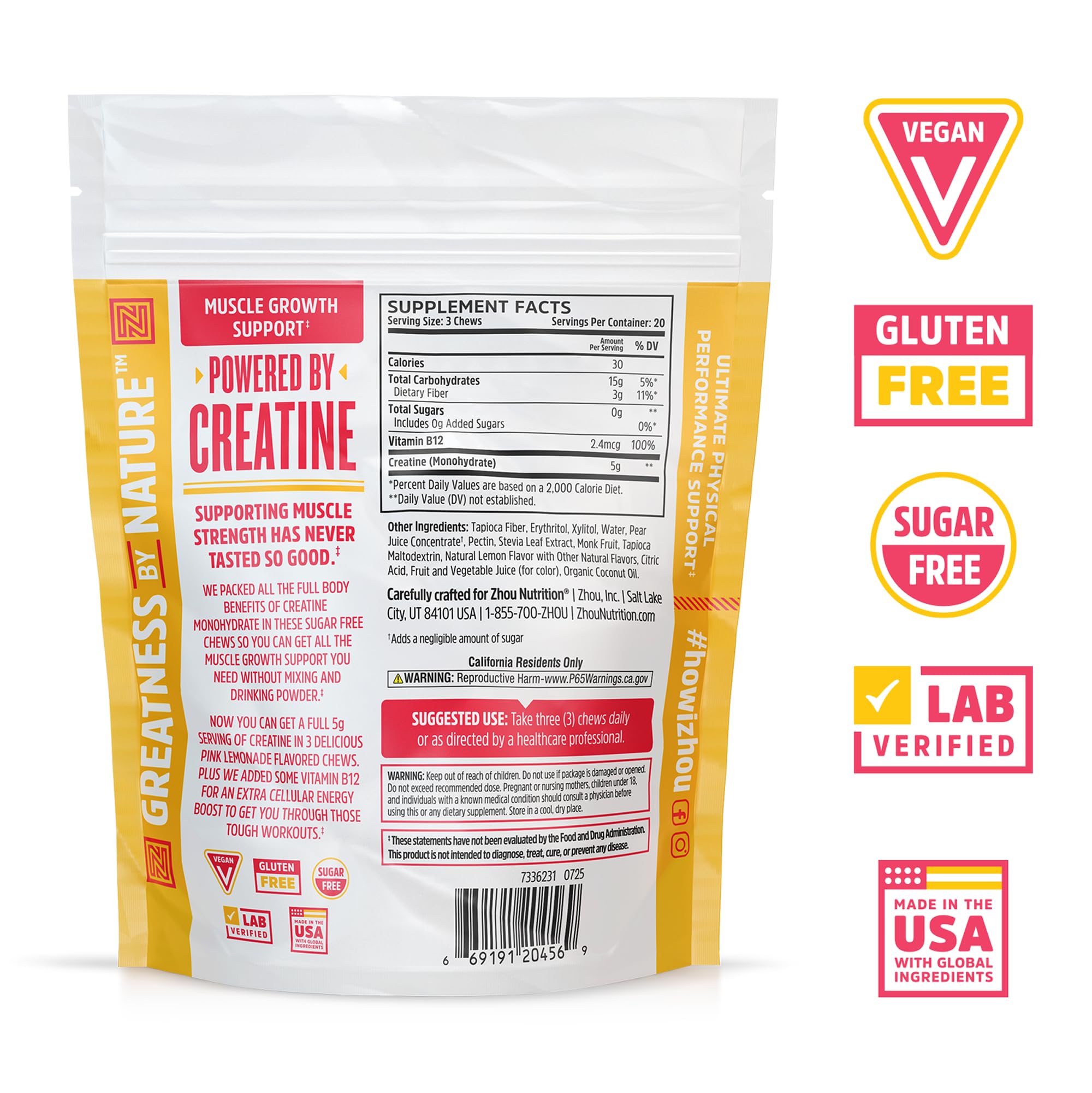 ZHOU Creatine Chews gummies in a bowl