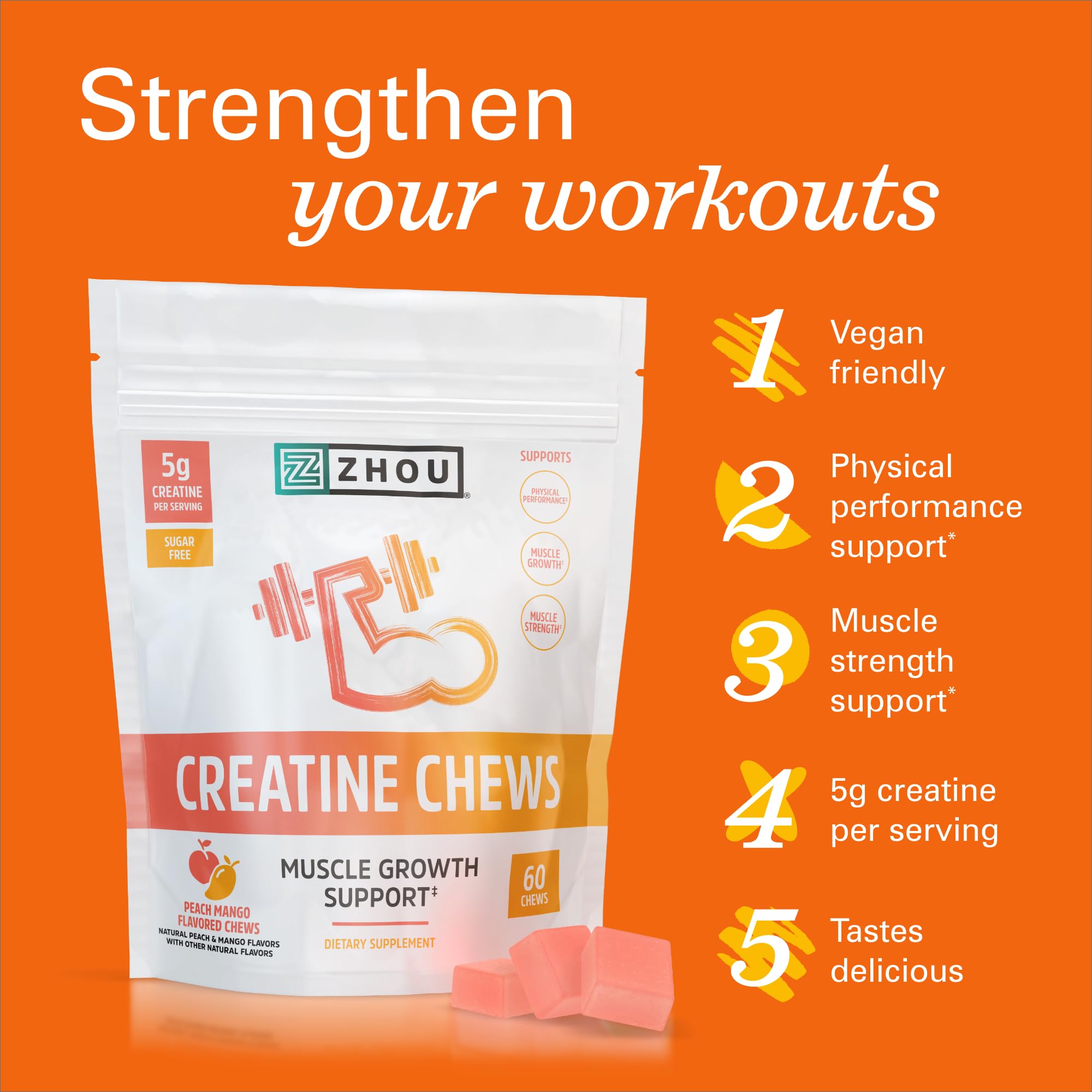 ZHOU Creatine Chews gummies in a bowl