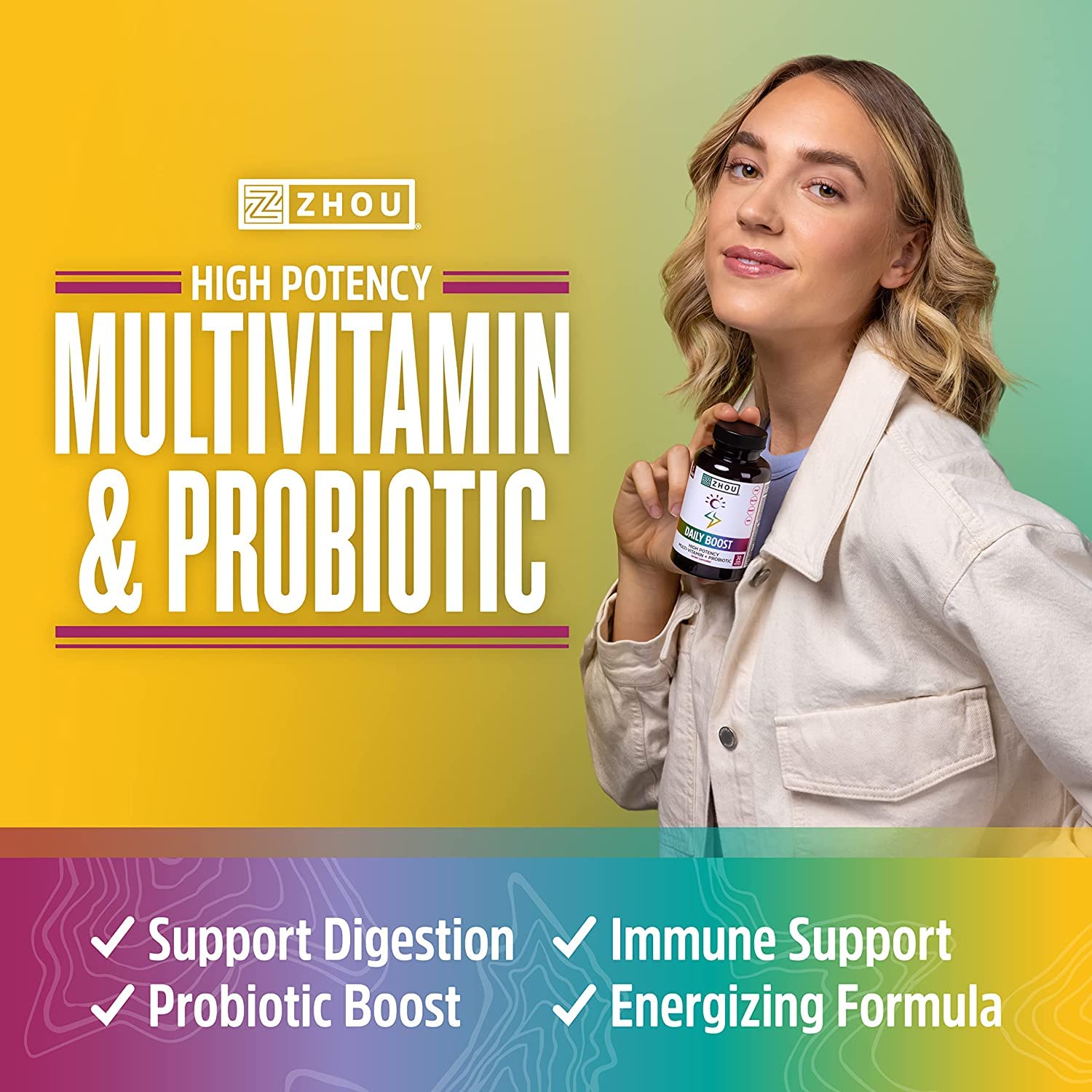 ZHOU Daily support Multivitamin 30 Capsules opened bottle