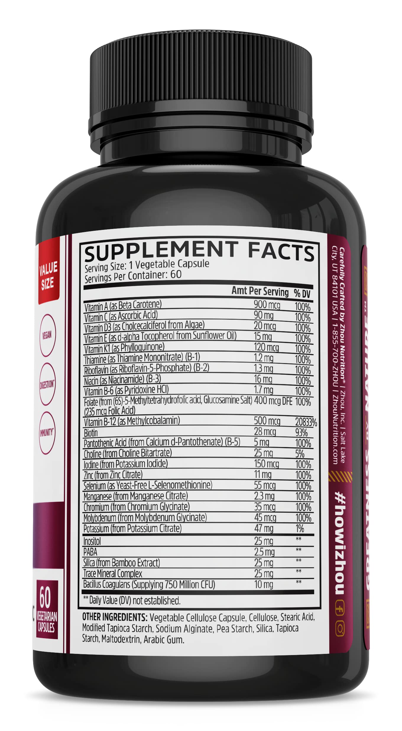ZHOU Daily support Multivitamin 30 Capsules side view