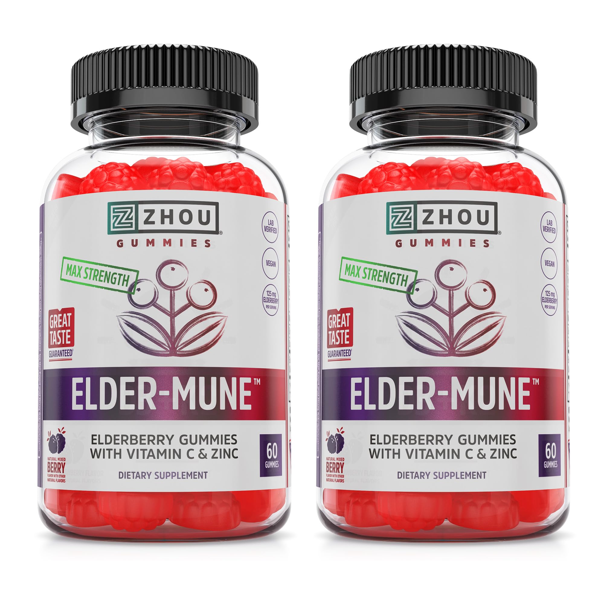 ZHOU Elder-Mune Gummies 125mg Black Elderberry front view