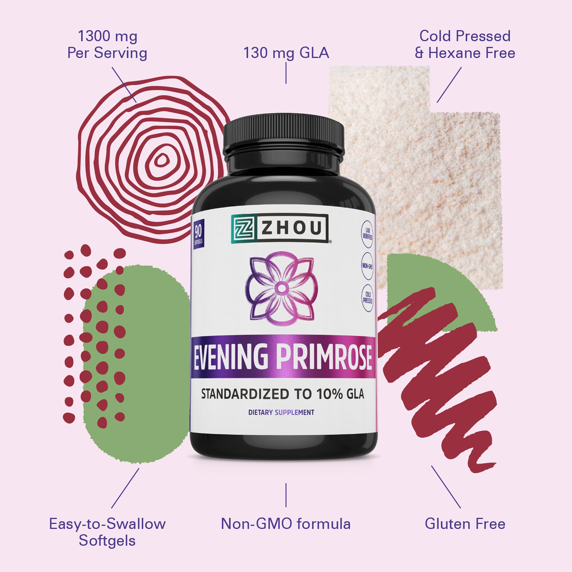 ZHOU Evening Primrose Oil Softgels on a wooden table