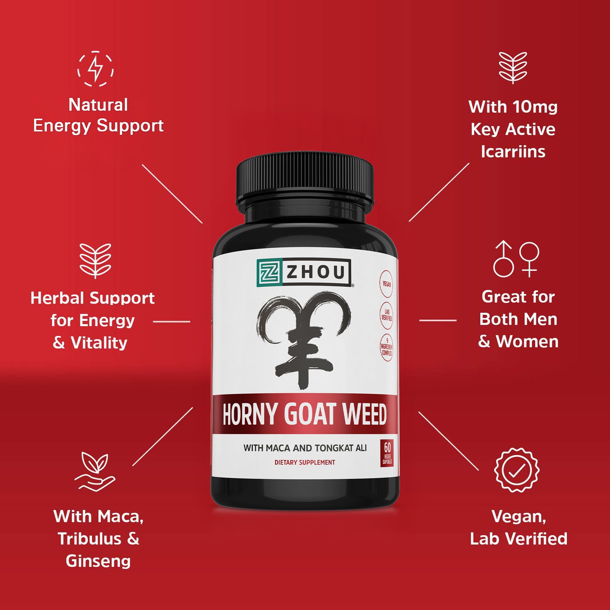 ZHOU Horny Goat Weed Supplement on a wooden table