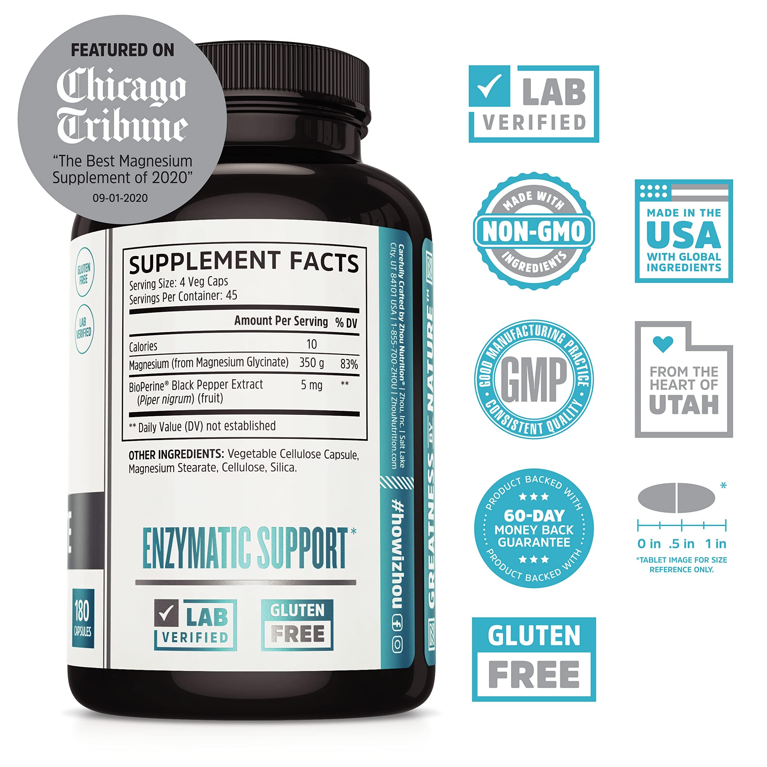 ZHOU Magnesium Glycinate Complex 350mg side view of capsules