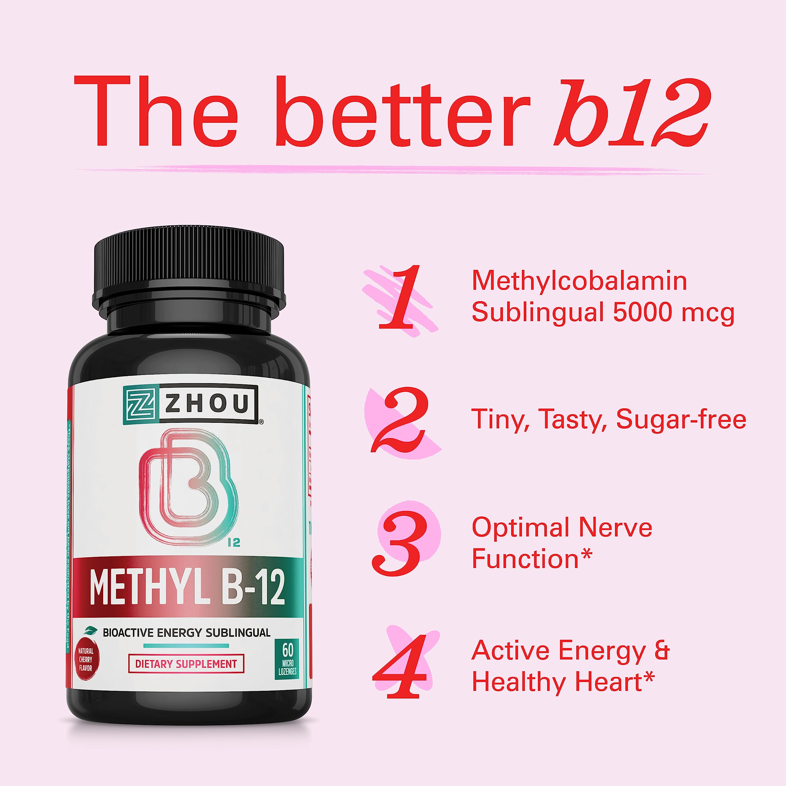 ZHOU Methyl B-12 cherry lozenge back view showing ingredients