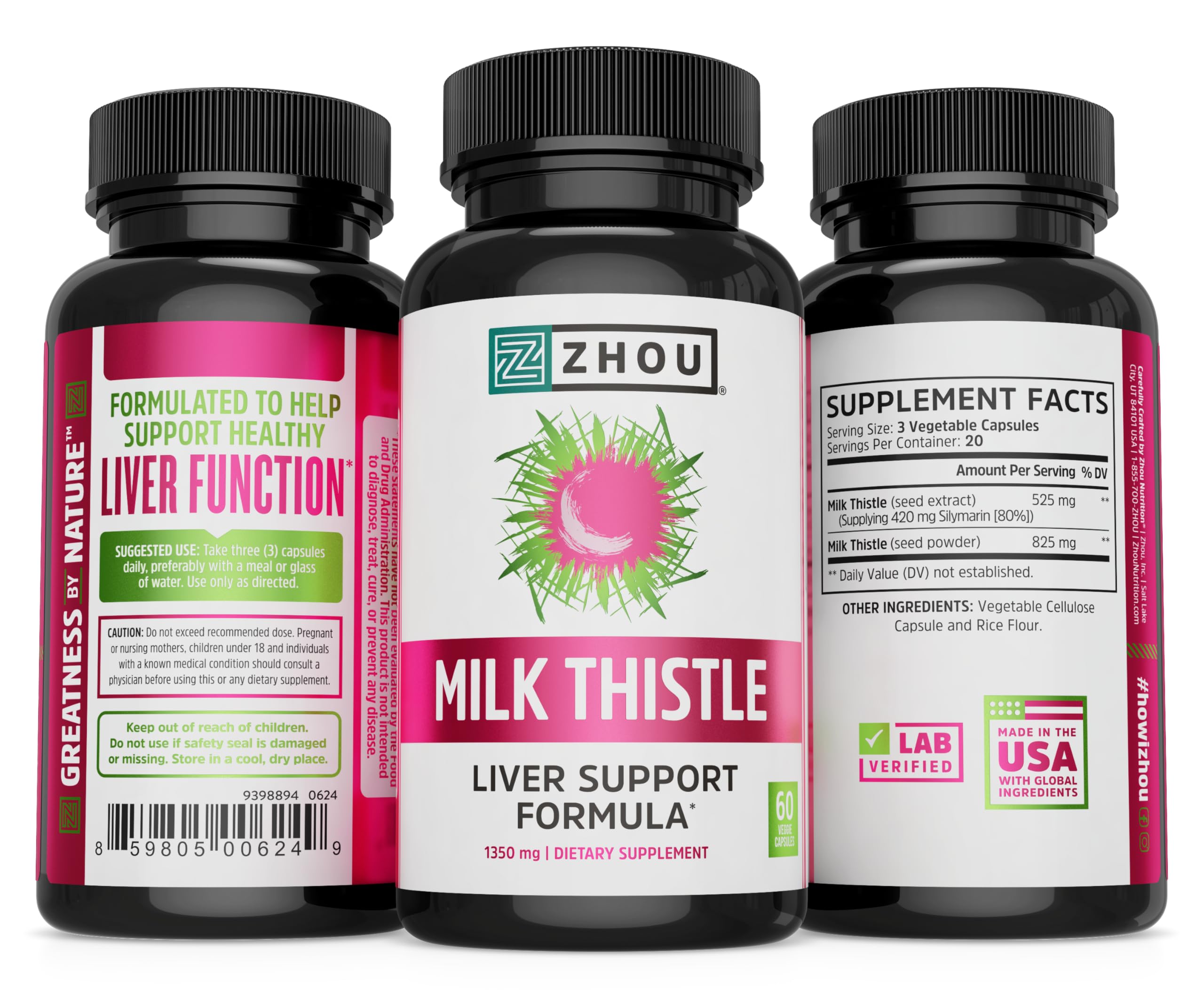 ZHOU Milk Thistle 450mg Complex with a measuring spoon