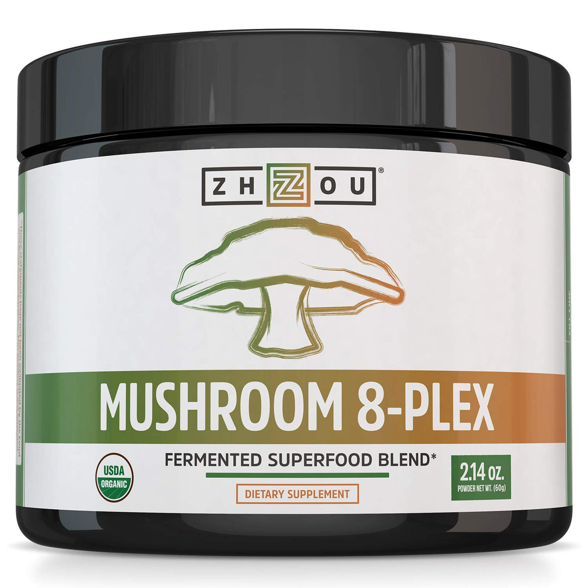ZHOU Mushroom 8-Plex Organic Powder front view packaging