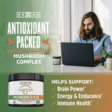 ZHOU Mushroom 8-Plex Organic Powder in a bowl with a spoon