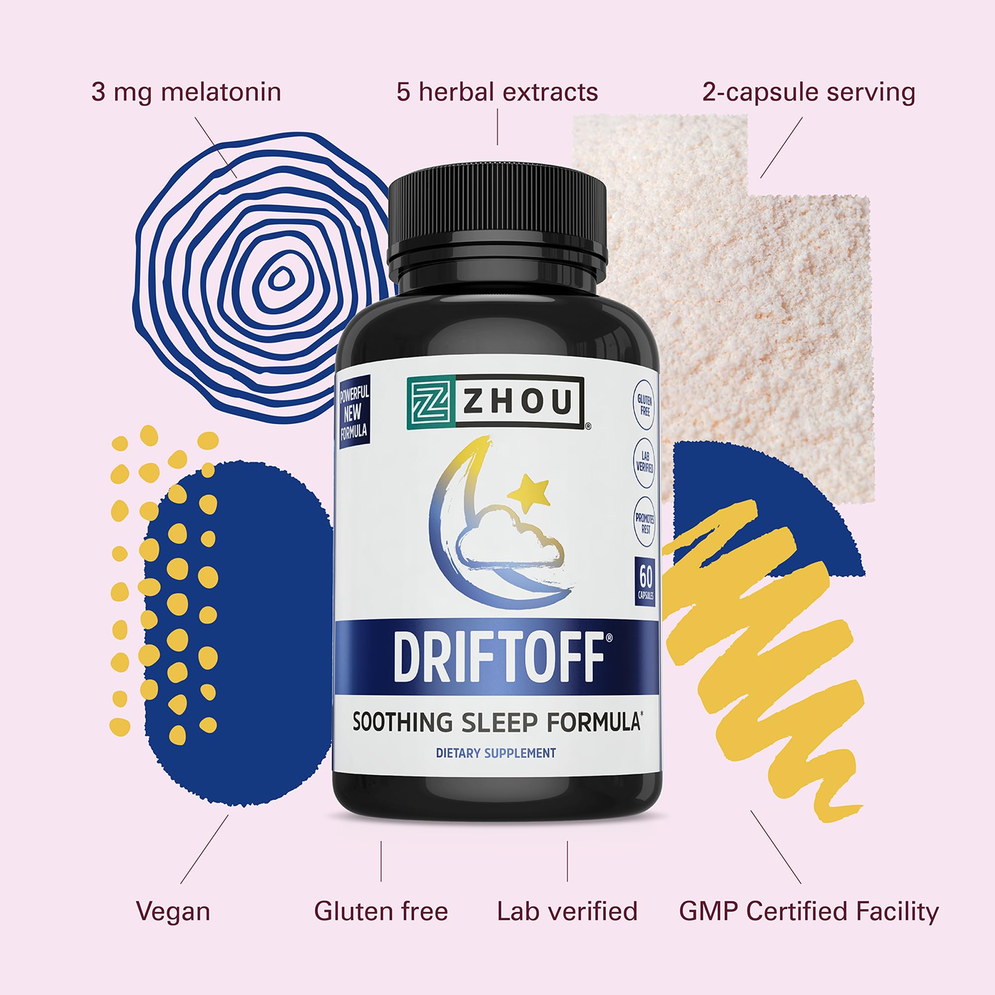 ZHOU Sleep Supplement Capsules open bottle with capsules