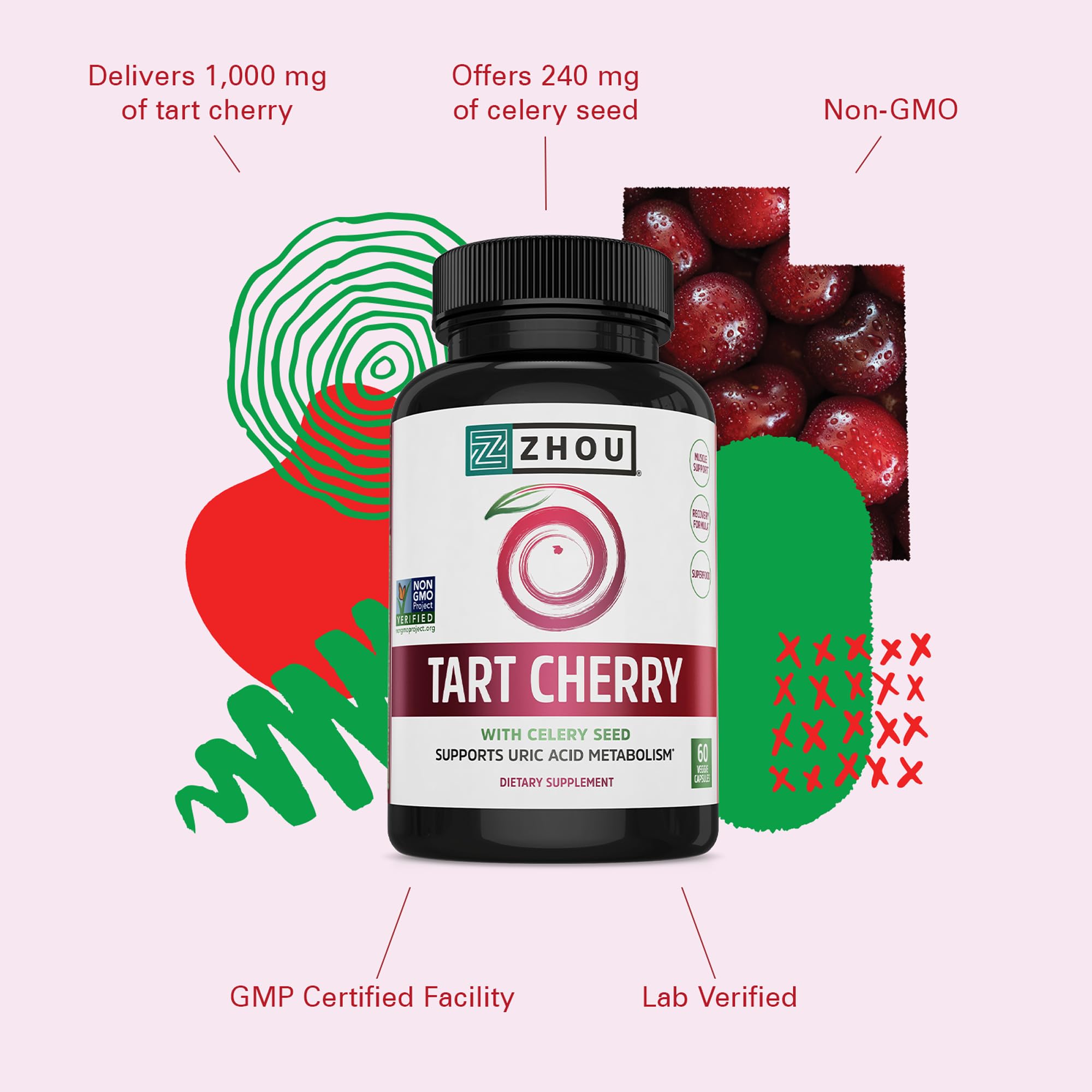 ZHOU Tart Cherry Capsules 1000mg with celery seed