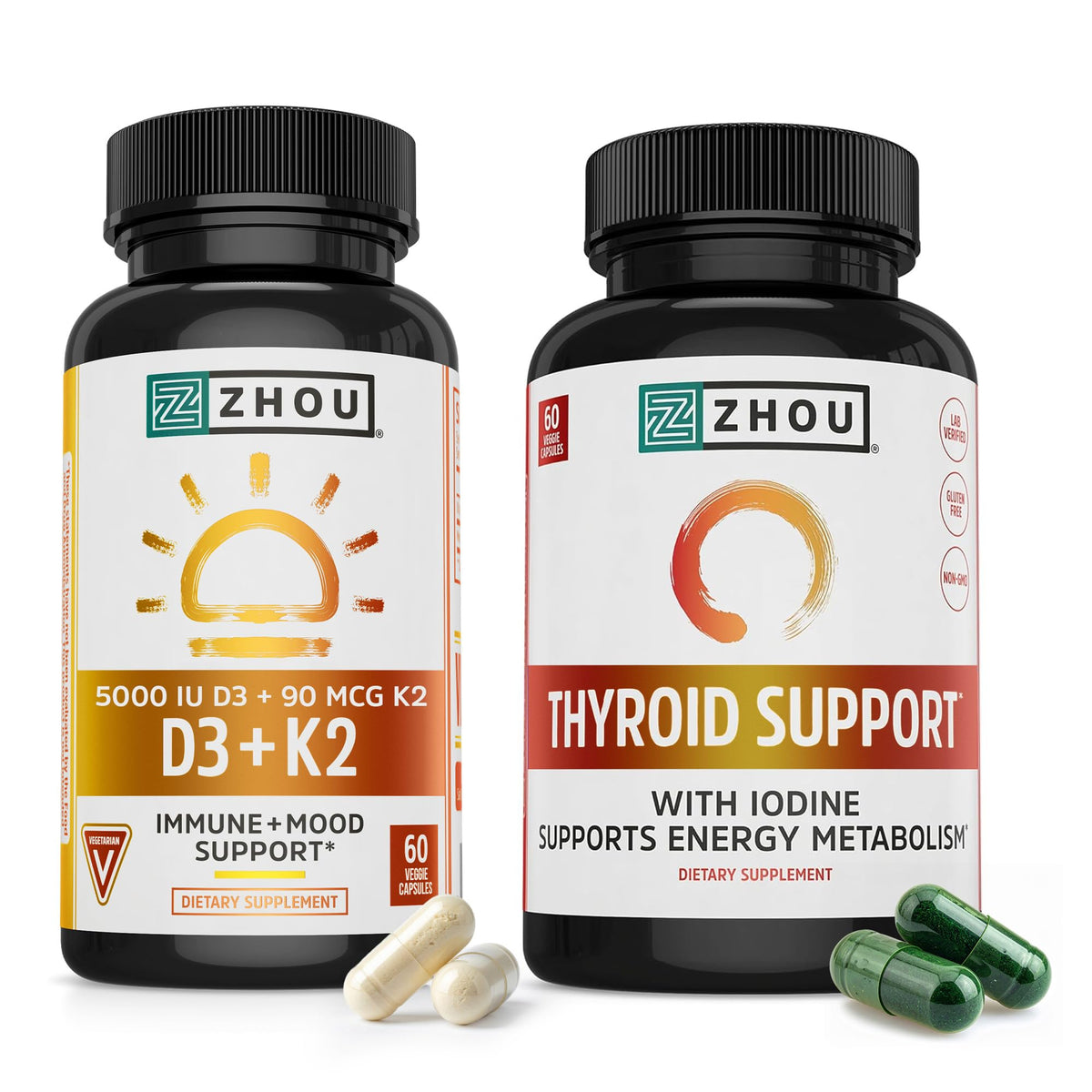 ZHOU Thyroid Support bundle front view with D3 and K2