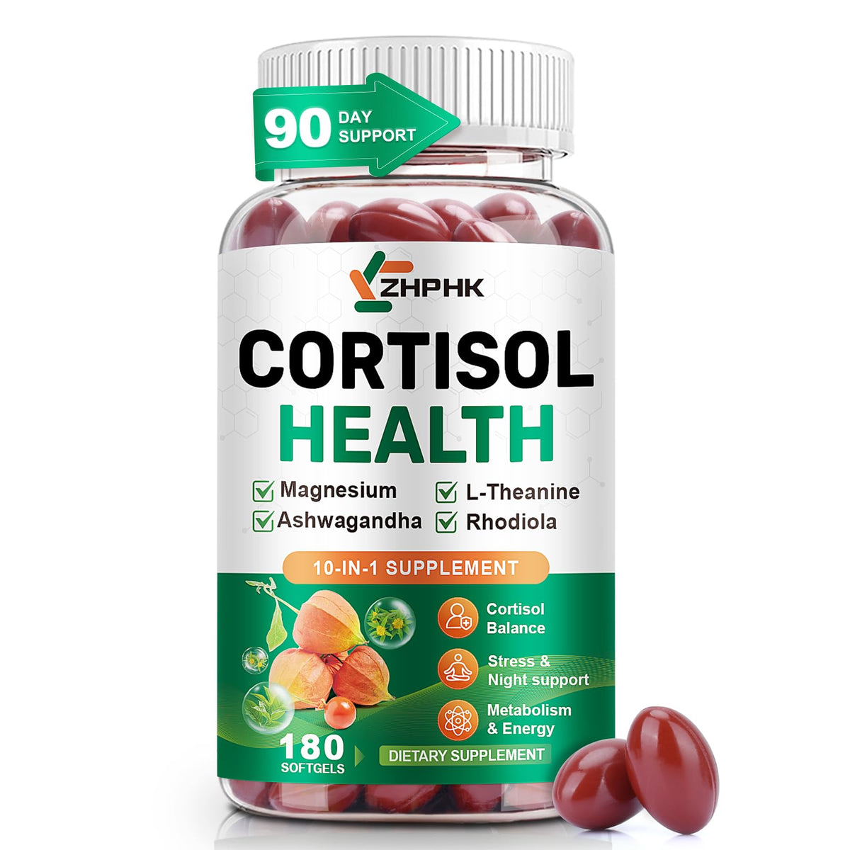 ZHPHK Cortisol Softgels 90 count front view