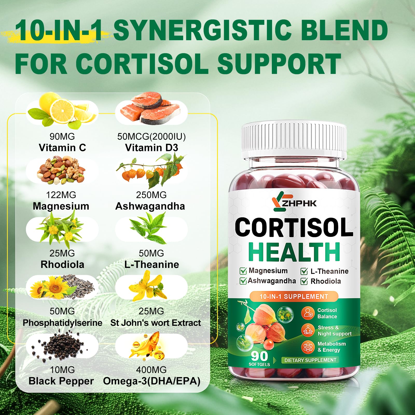 ZHPHK Cortisol Softgels with Ashwagandha close-up