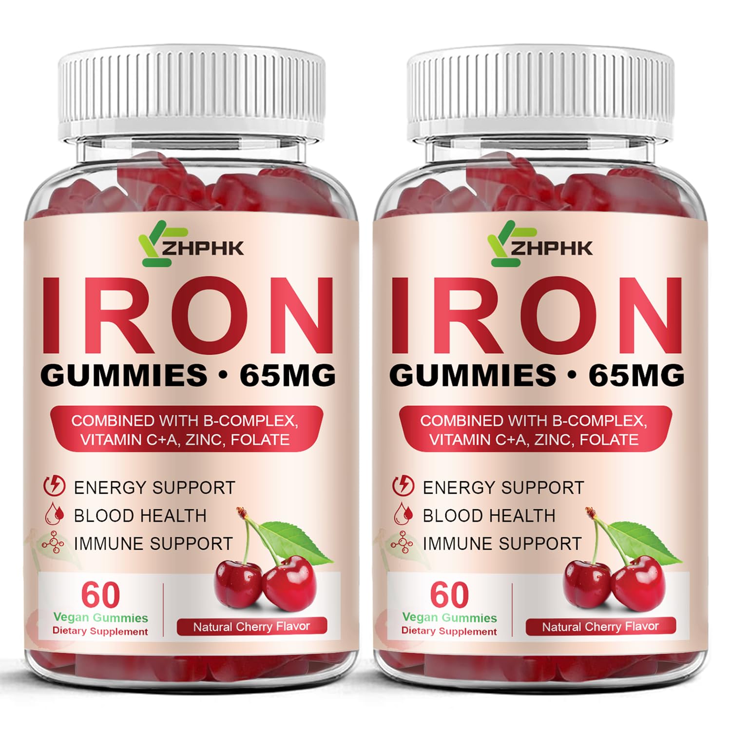 ZHPHK Iron Gummies front view with cherry flavour